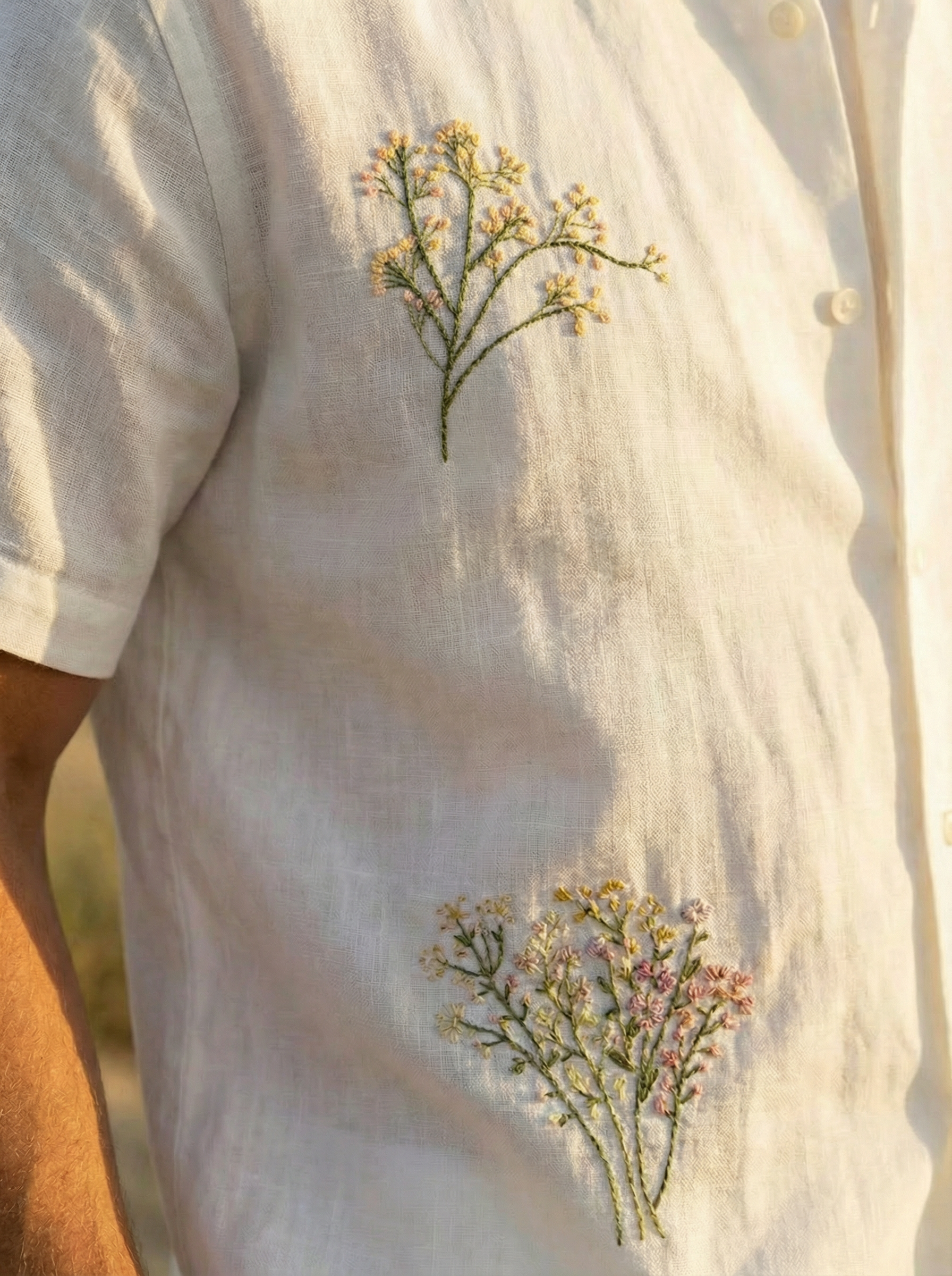 Off White Oversized Fit Natural Organic Flax Shirt