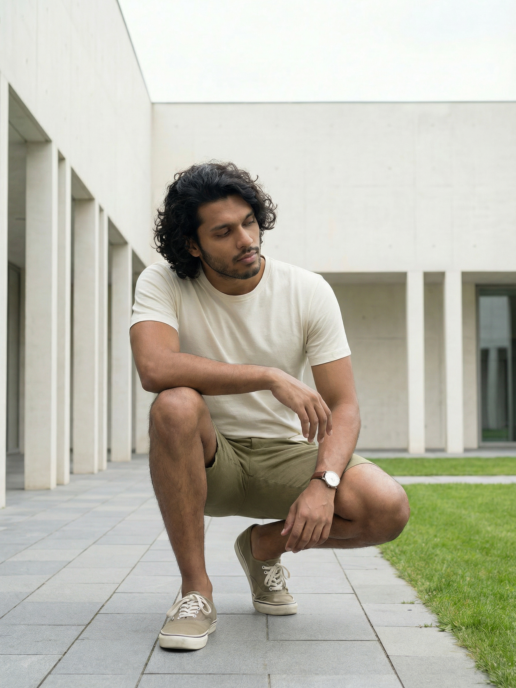 Men’s Khaki Linen Shorts With Slub Texture