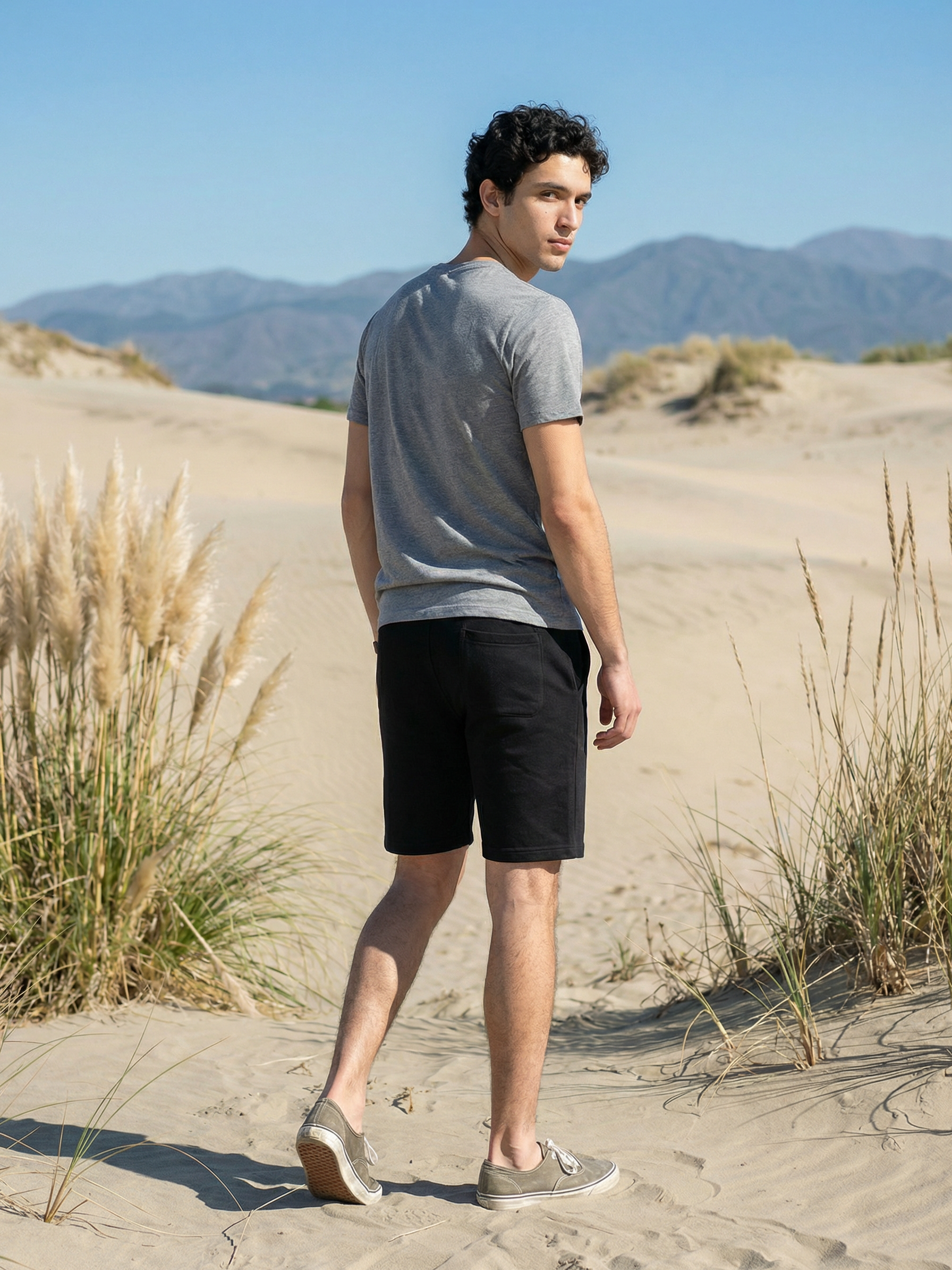 Men’s Black Linen Slub Lightweight Shorts