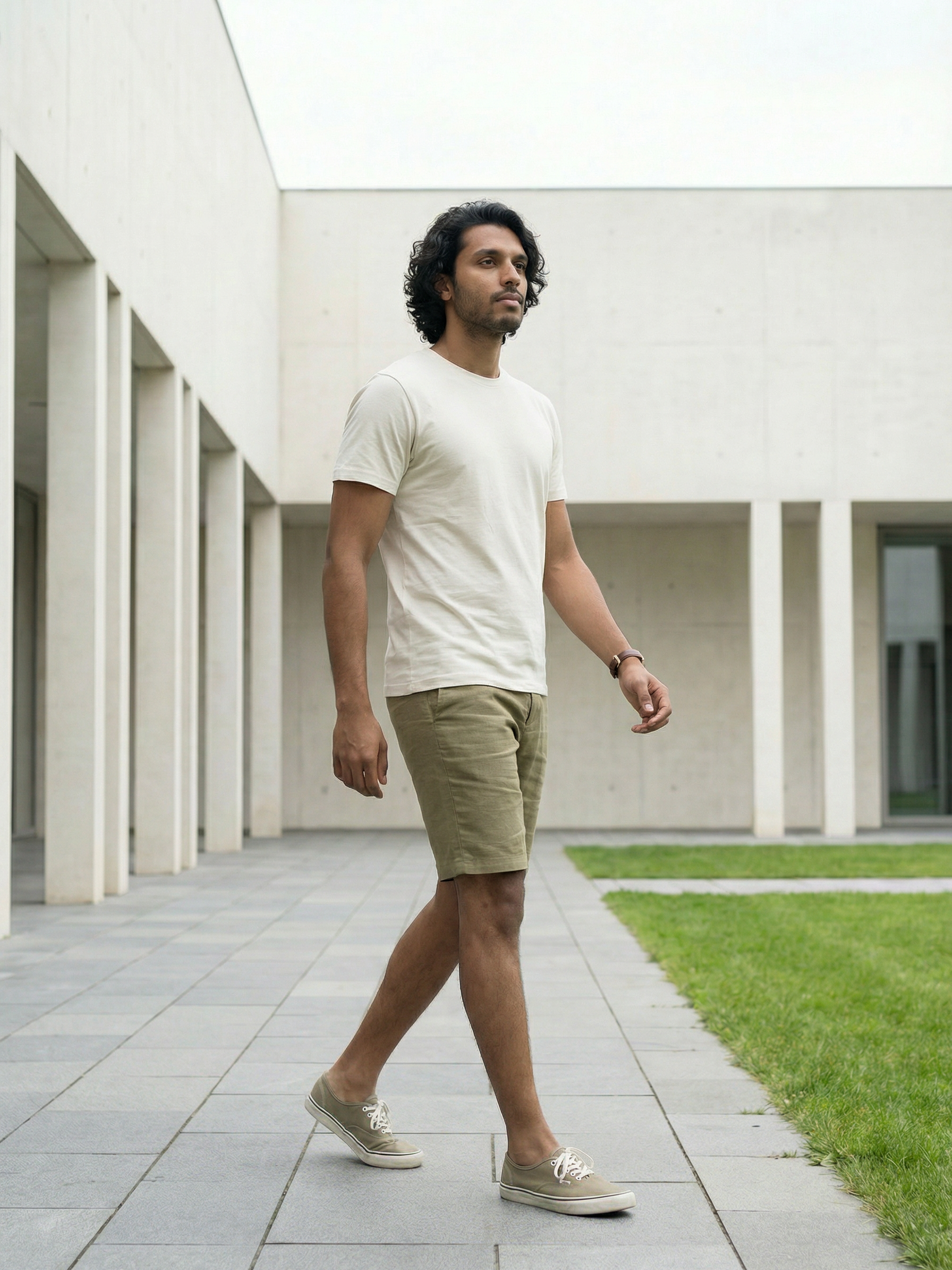 Men’s Khaki Linen Shorts With Slub Texture