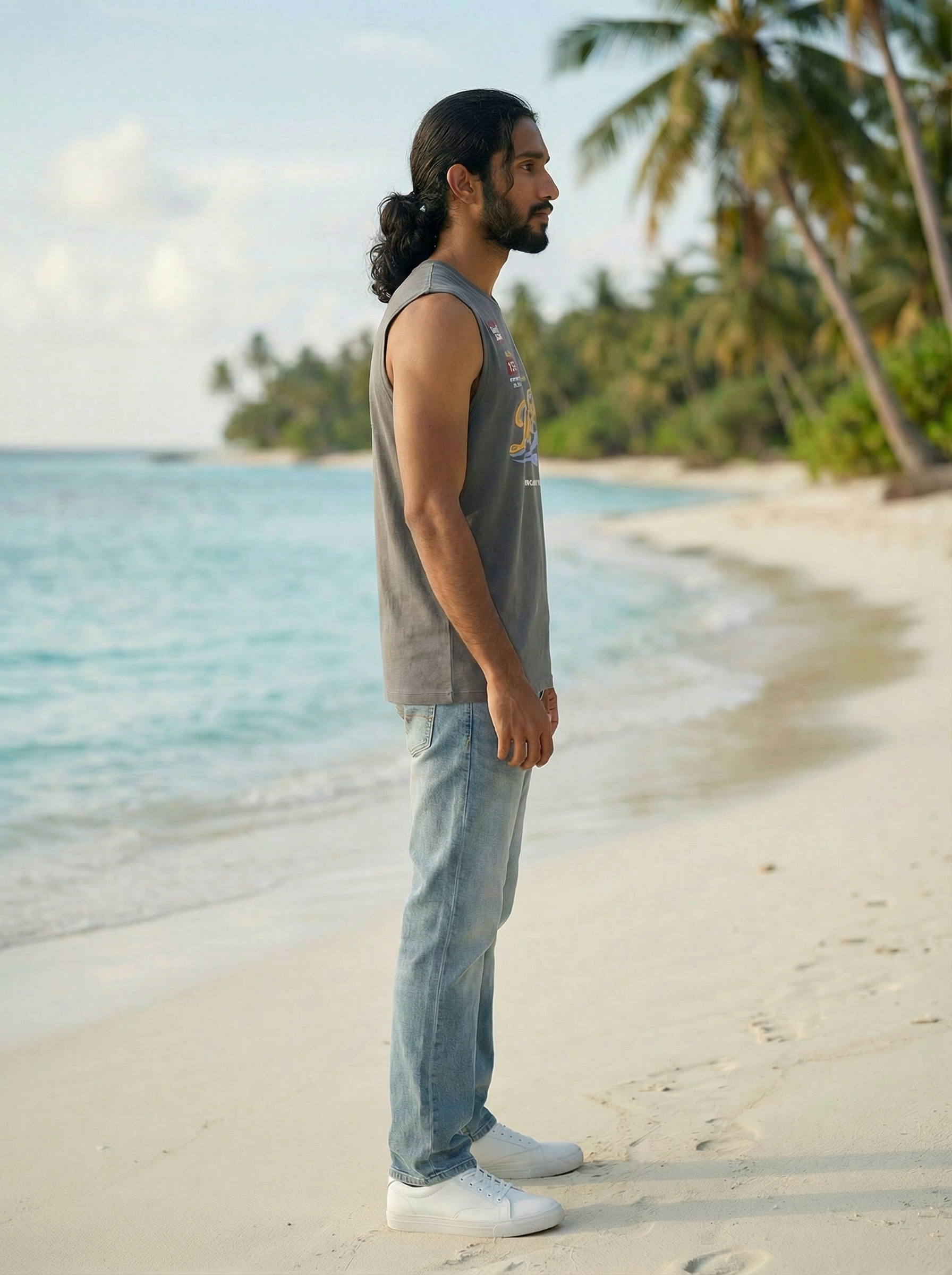 Dark Grey French Terry 220 GSM Regular Fit Round Neck Sleeveless T-Shirt