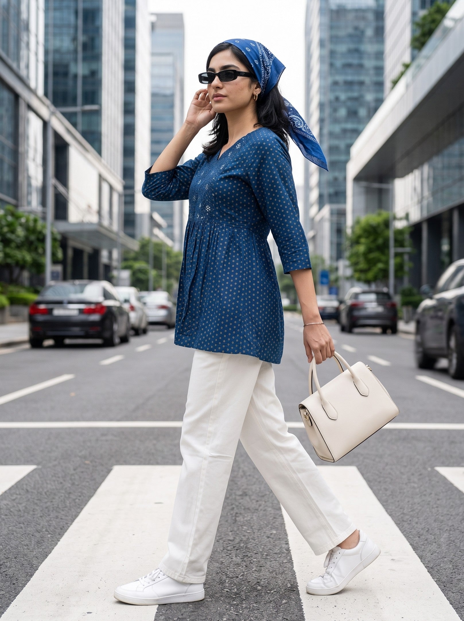 Women's Printed Dark Blue Relaxed Fit Top
