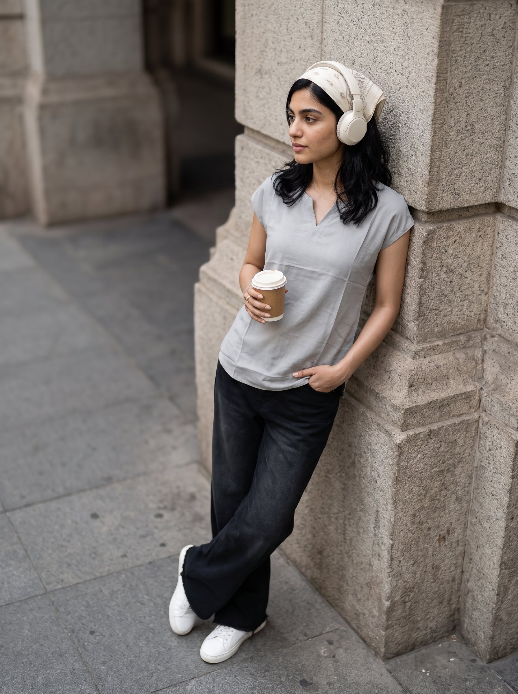 Women's Rayon Slub Grey Regular Fit Top