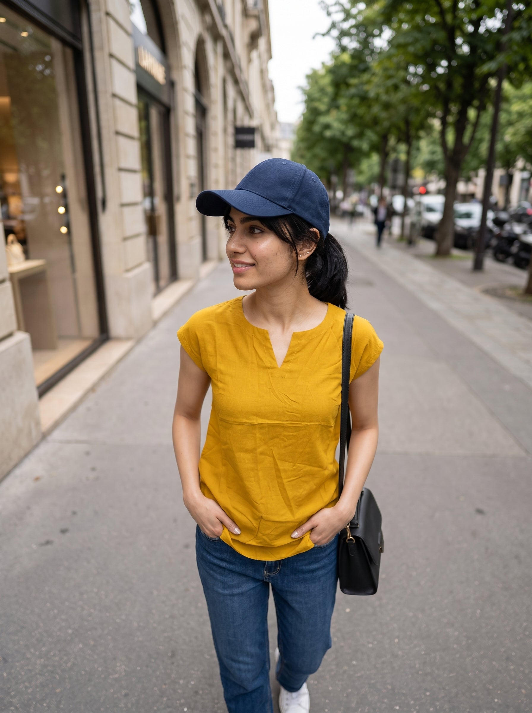 Women's Rayon Slub Mustard Regular Fit Top