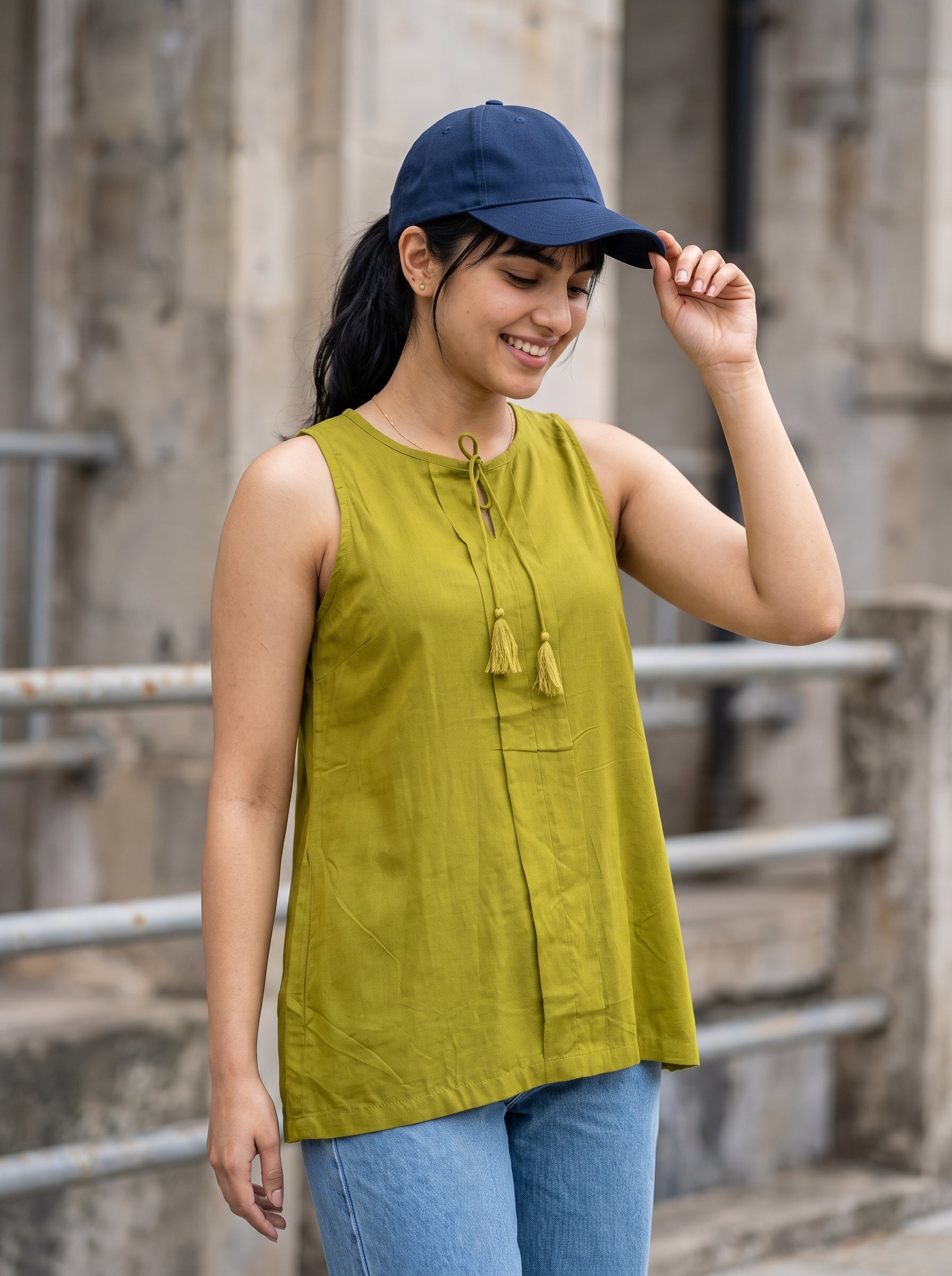 Women's Rayon Pista Green Regular Fit Top