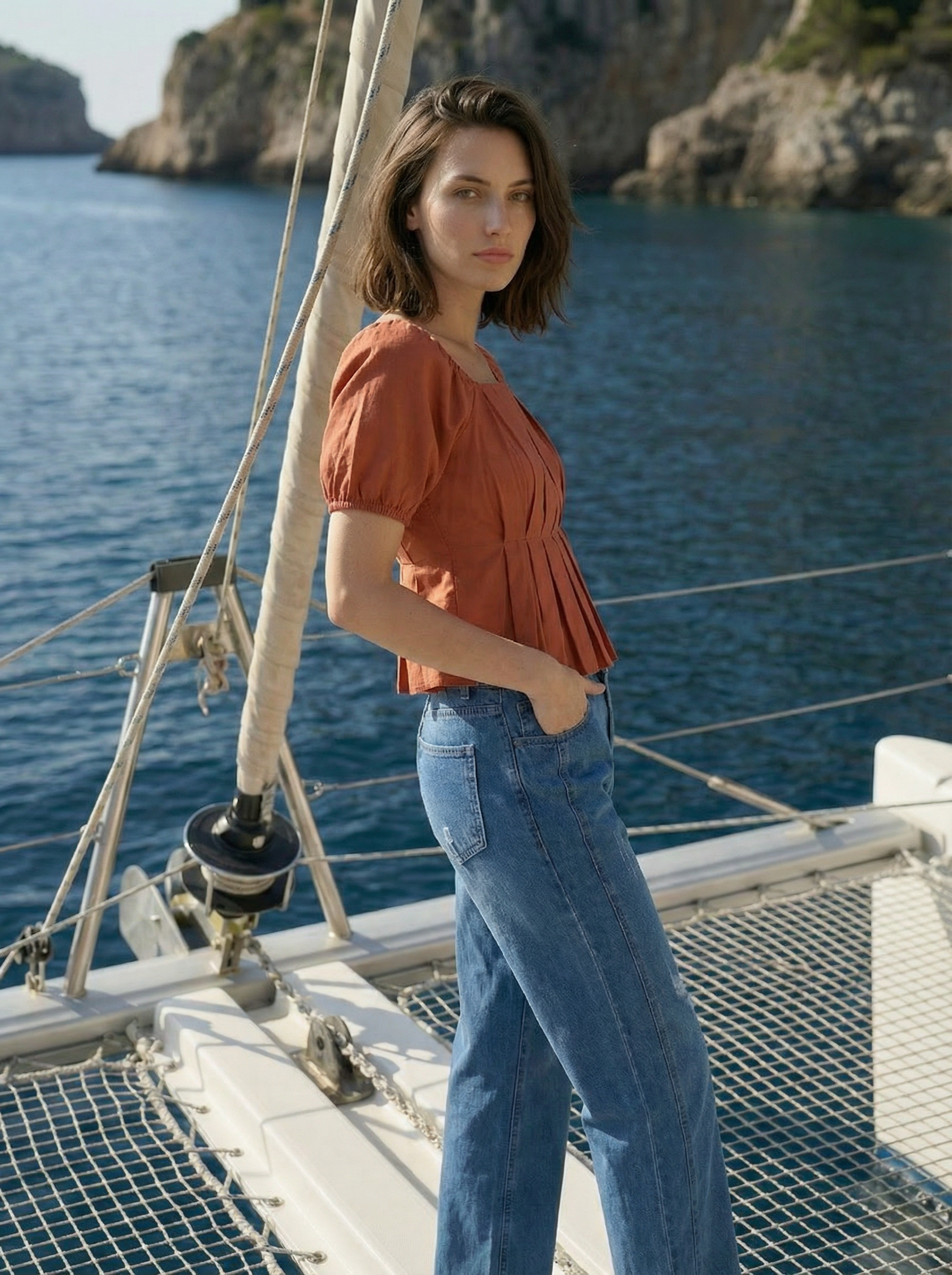 Rust Regular Fit Square Neck Women's Top