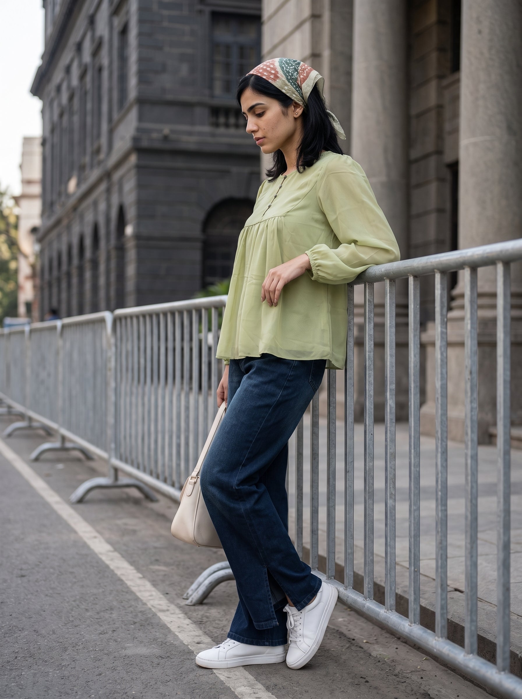 Women's Georgette Green Regular Fit Top