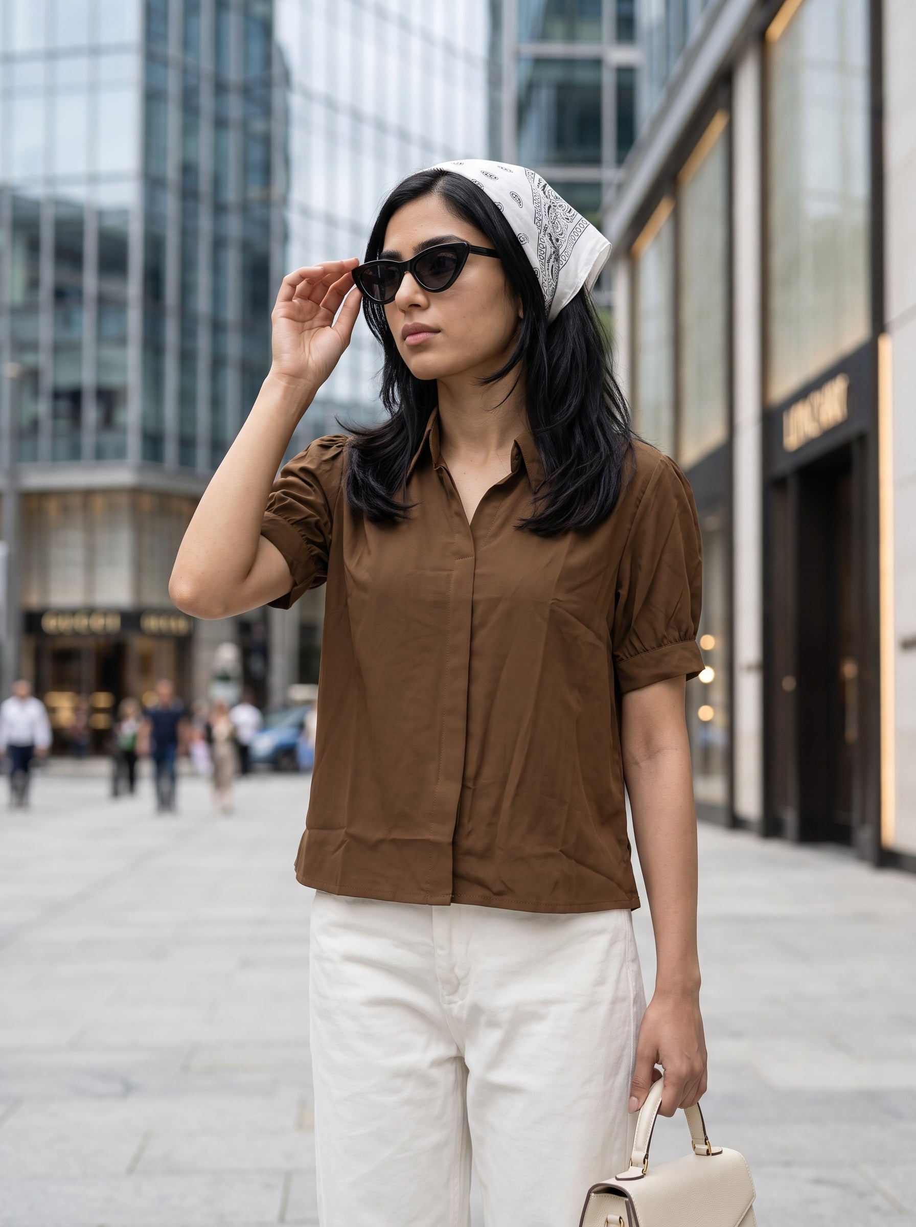 Women's Satin Brown Regular Fit Top