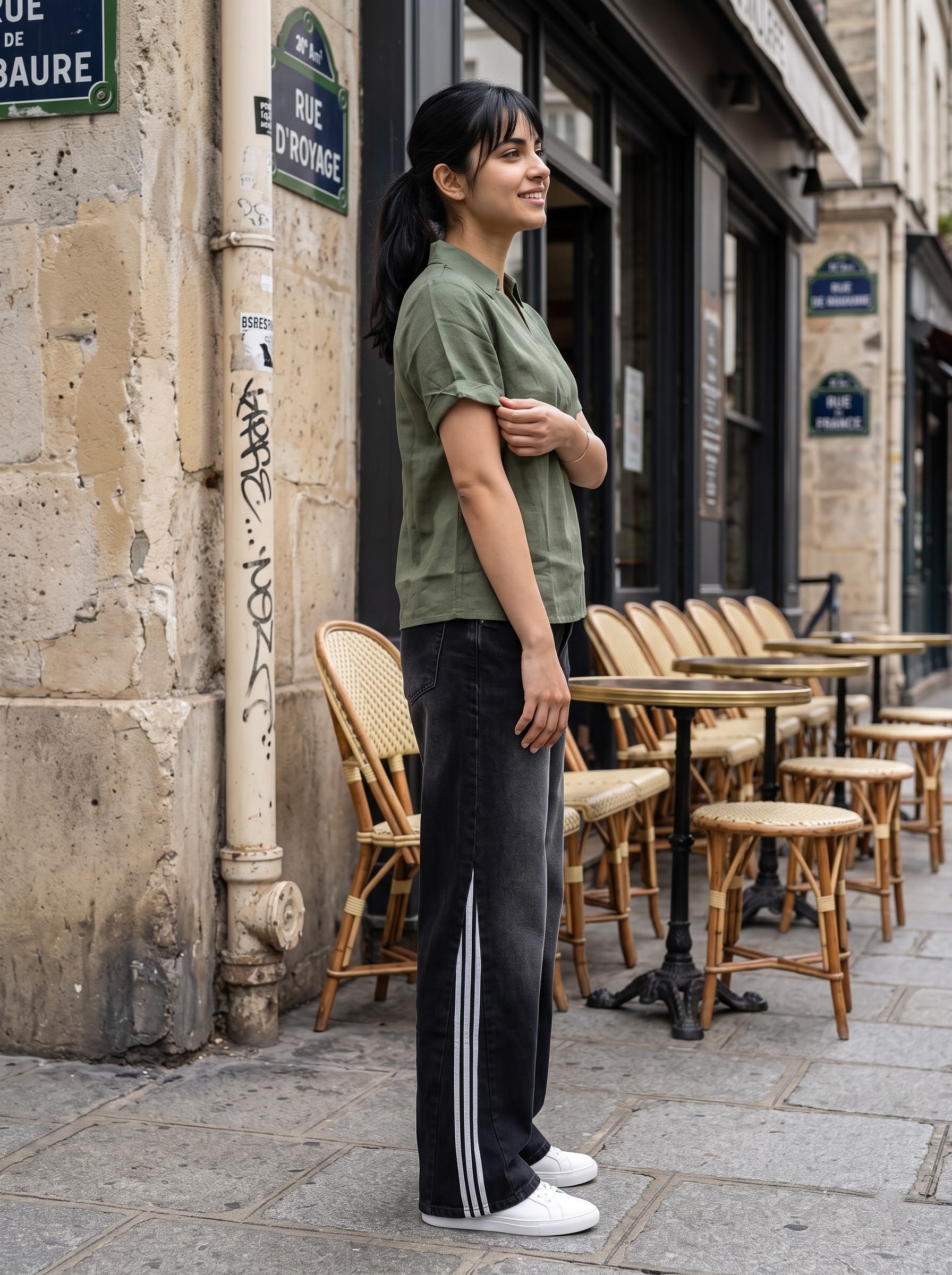 Women's Linen Green Color Regular Fit Top
