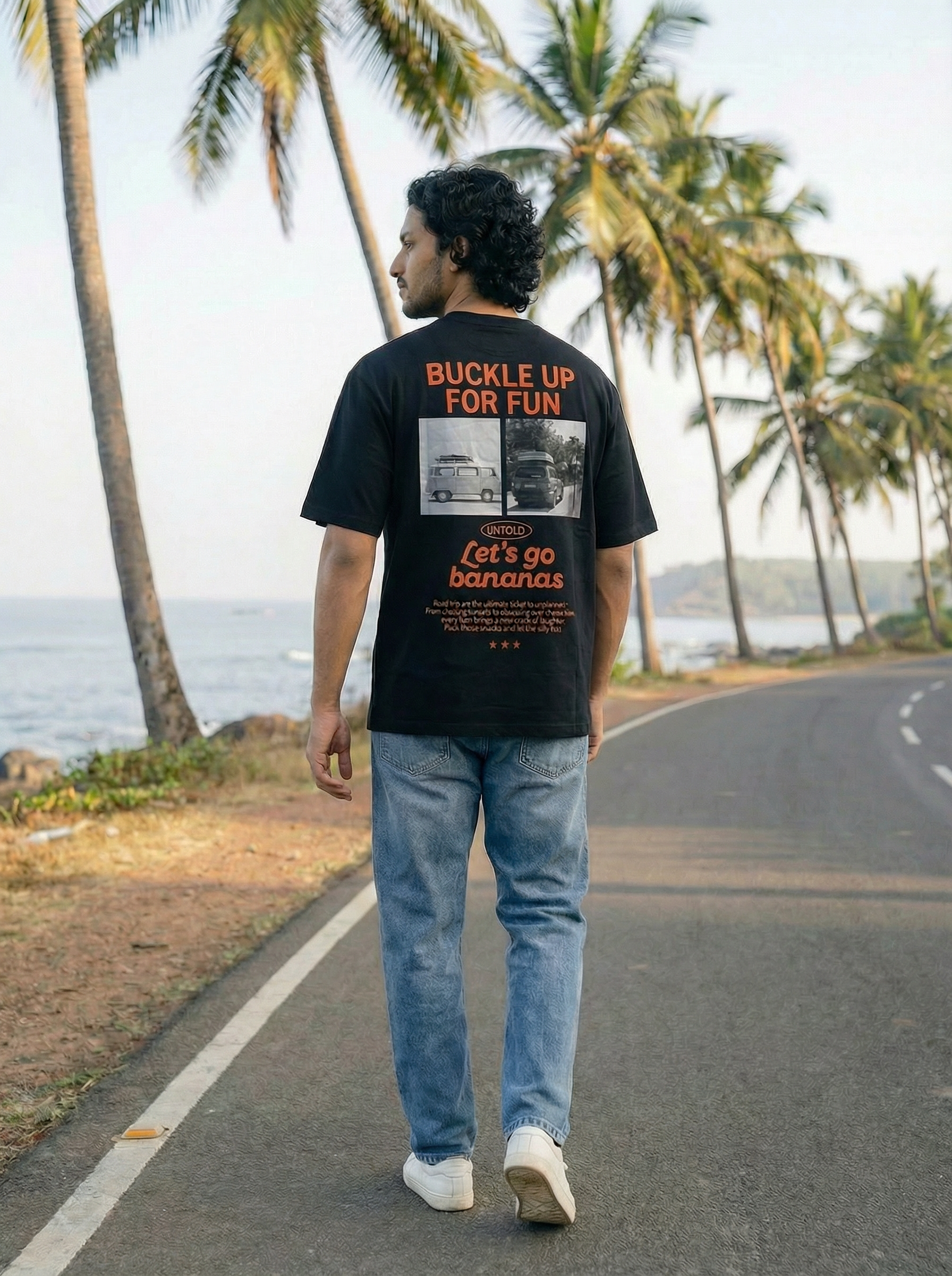 Jet Black French Terry 200 GSM Oversize Fit Round Neck Half Sleeve T-Shirt