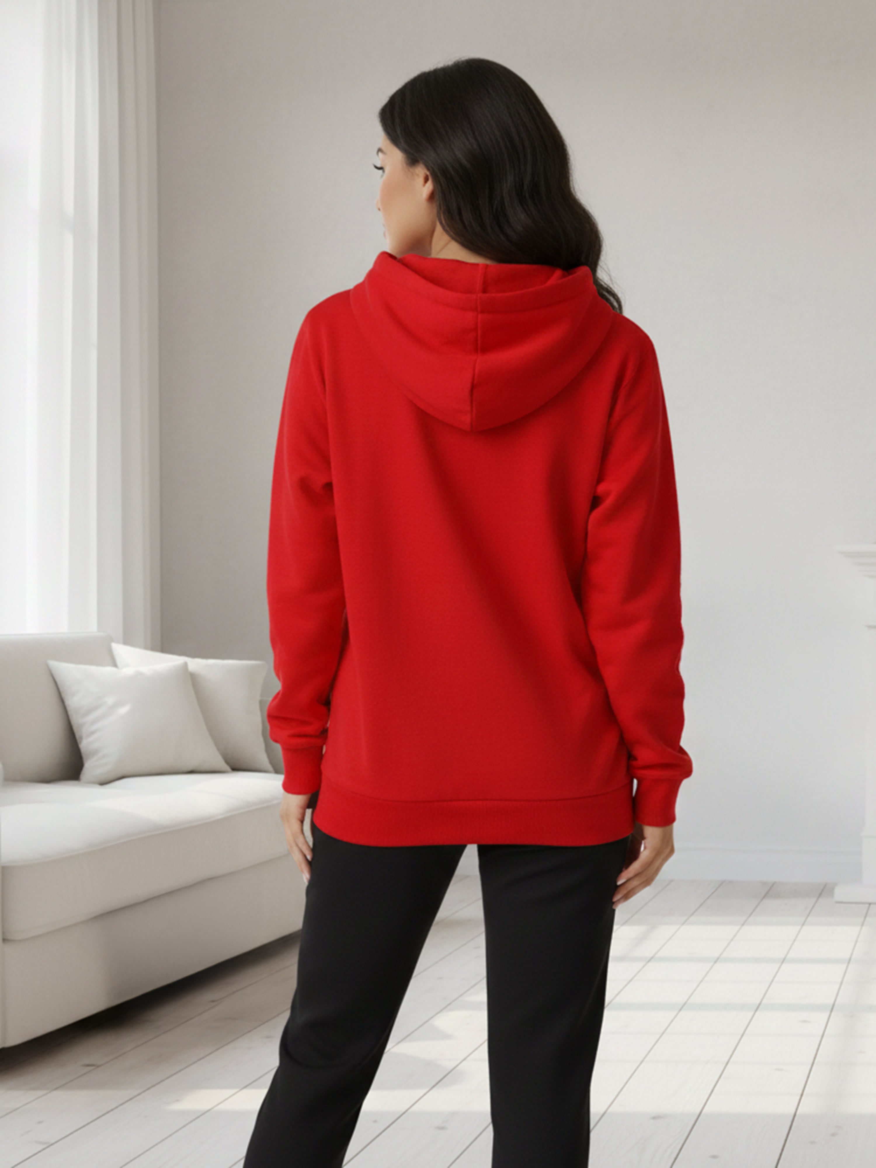 Red Women’s Hooded Sweatshirt with Snowflake Print