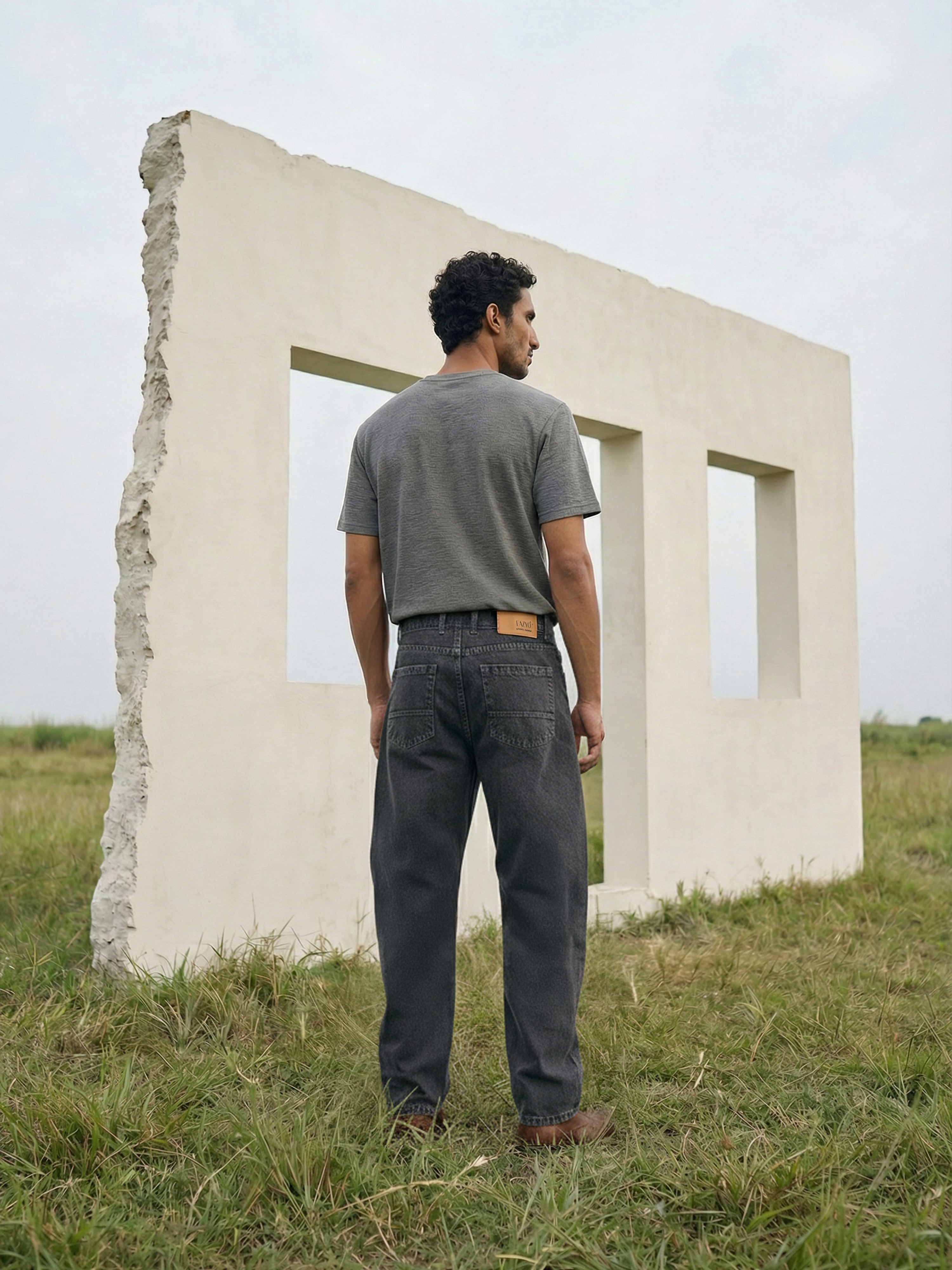 Dark Grey Denim Jeans For Male