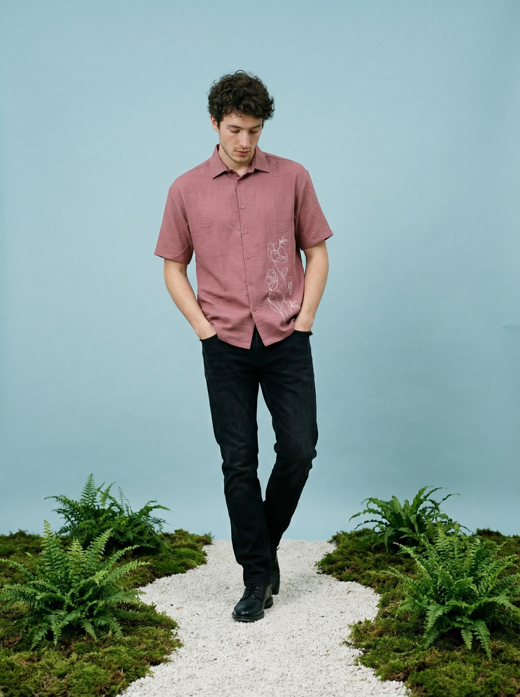 Men’s Peach Linen Oxford Relax Fit Shirt