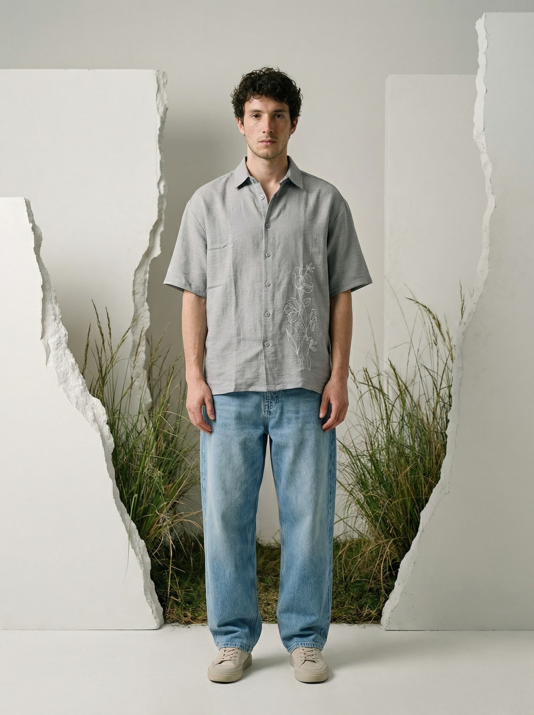 Men’s Grey Linen Oxford Relax Fit Shirt