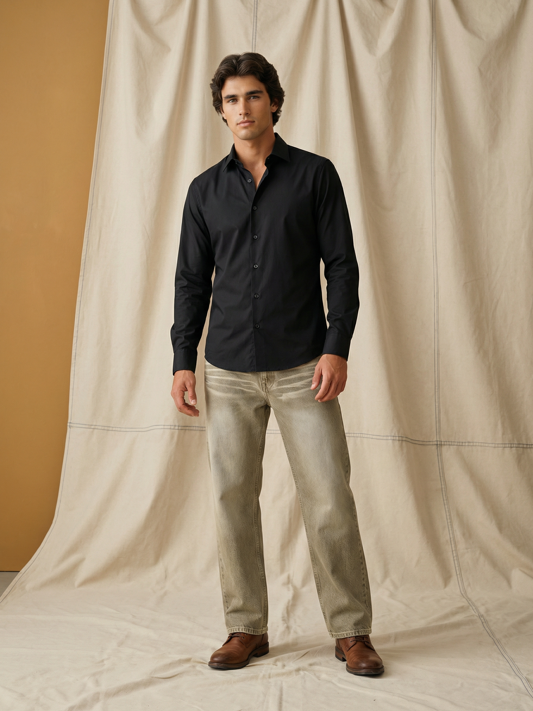Men’s Light Khaki Baggy Jeans Denim Jeans