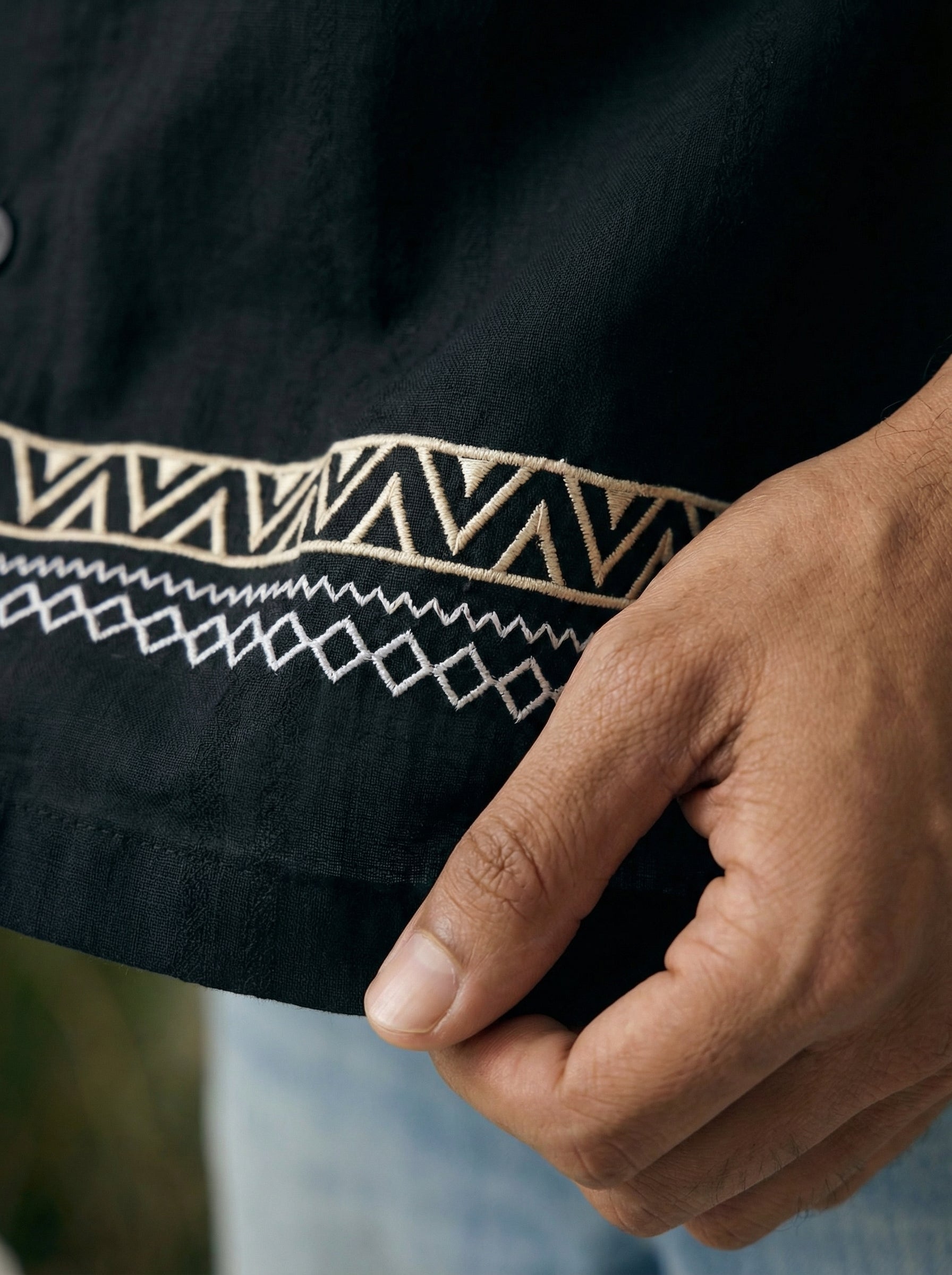 Men’s Black Embroidered Relax Fit Shirt