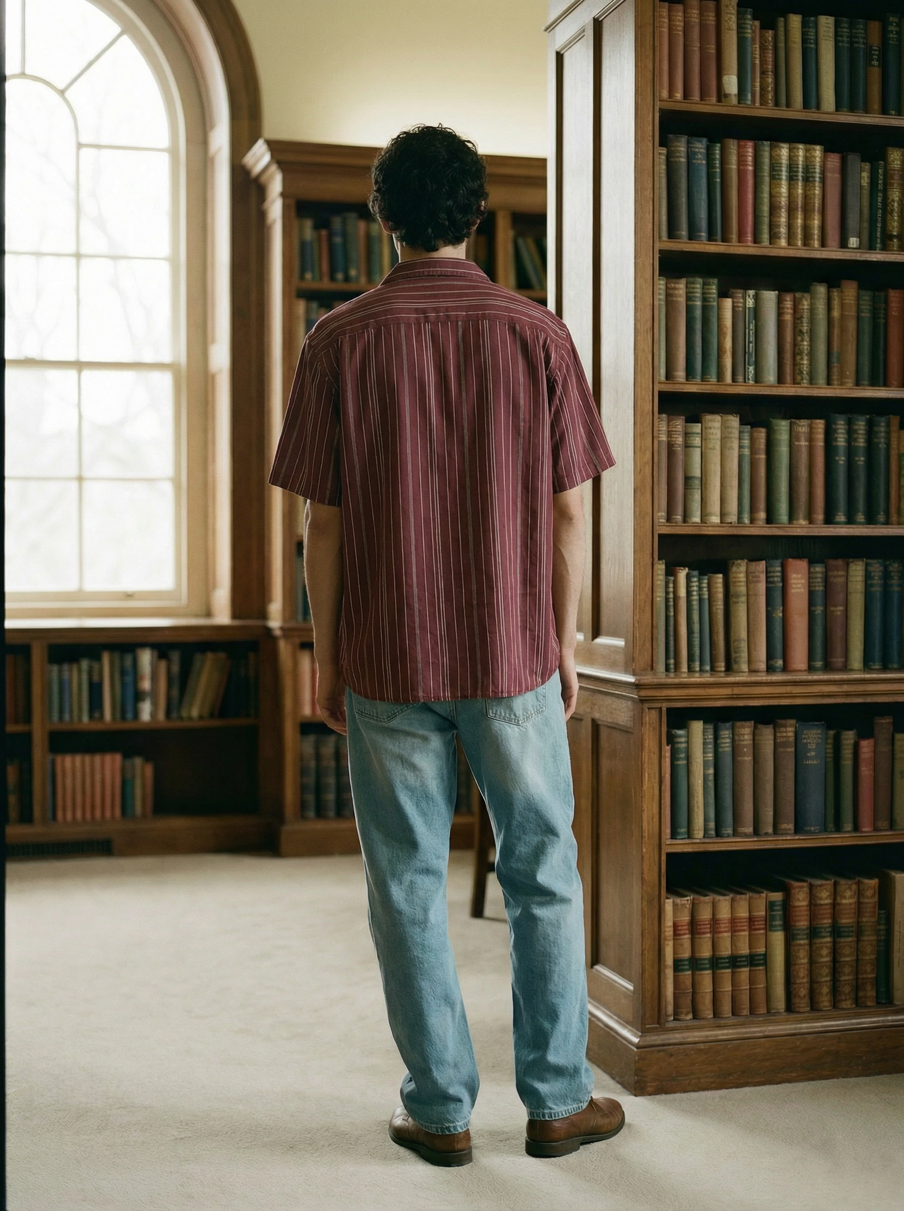 Maroon Polyester Cotton Oversized Cuban-Collar Shirt