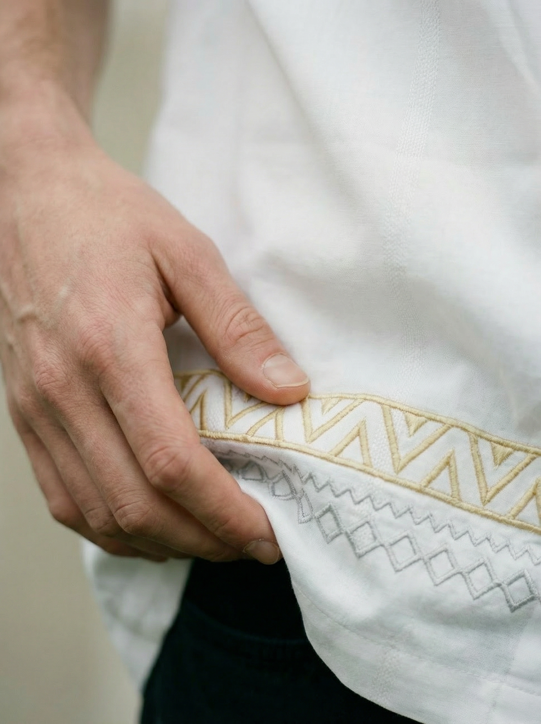 Men’s White Embroidered Relax Fit Shirt