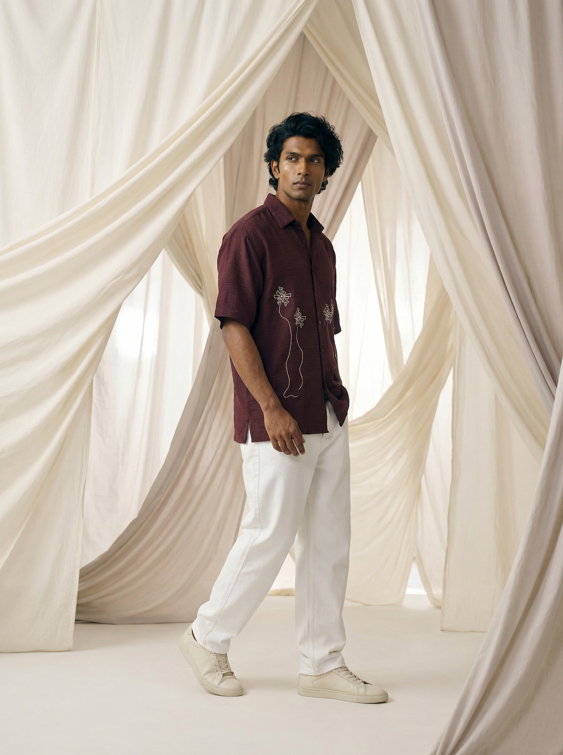 Maroon Comfort Fit Half Sleeve Shirt