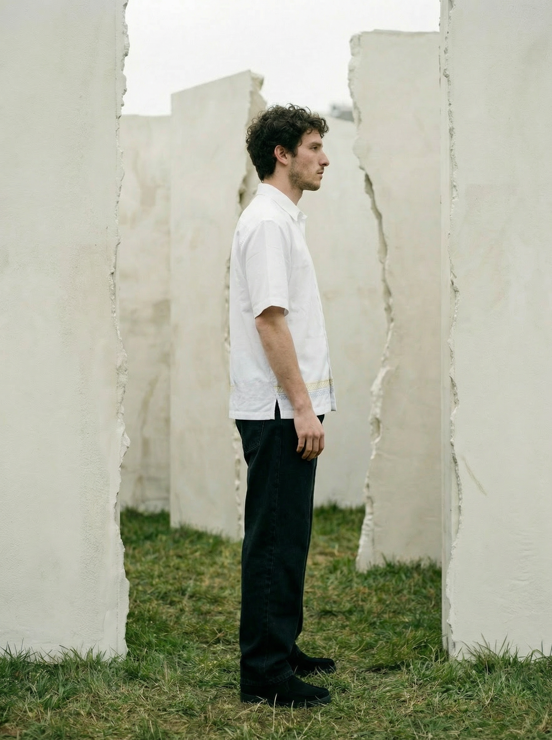 Men’s White Embroidered Relax Fit Shirt