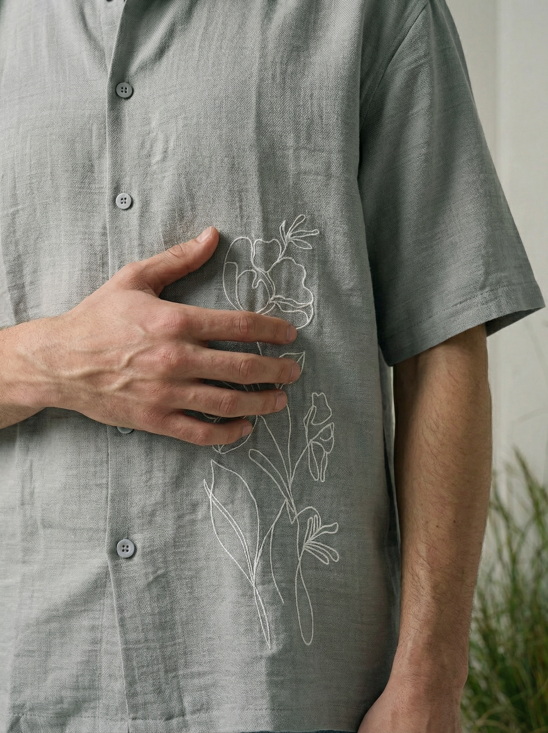 Men’s Grey Linen Oxford Relax Fit Shirt