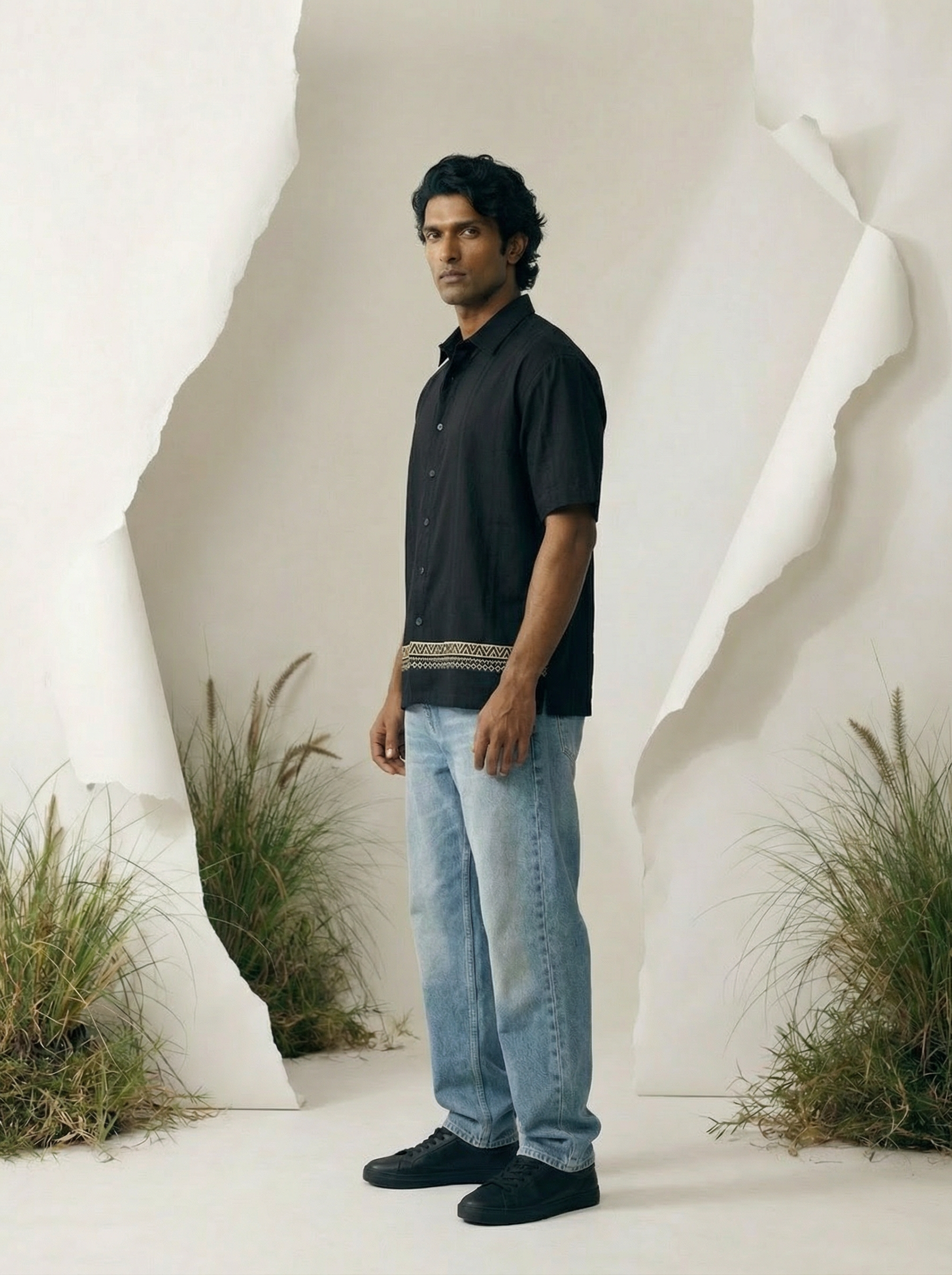 Men’s Black Embroidered Relax Fit Shirt