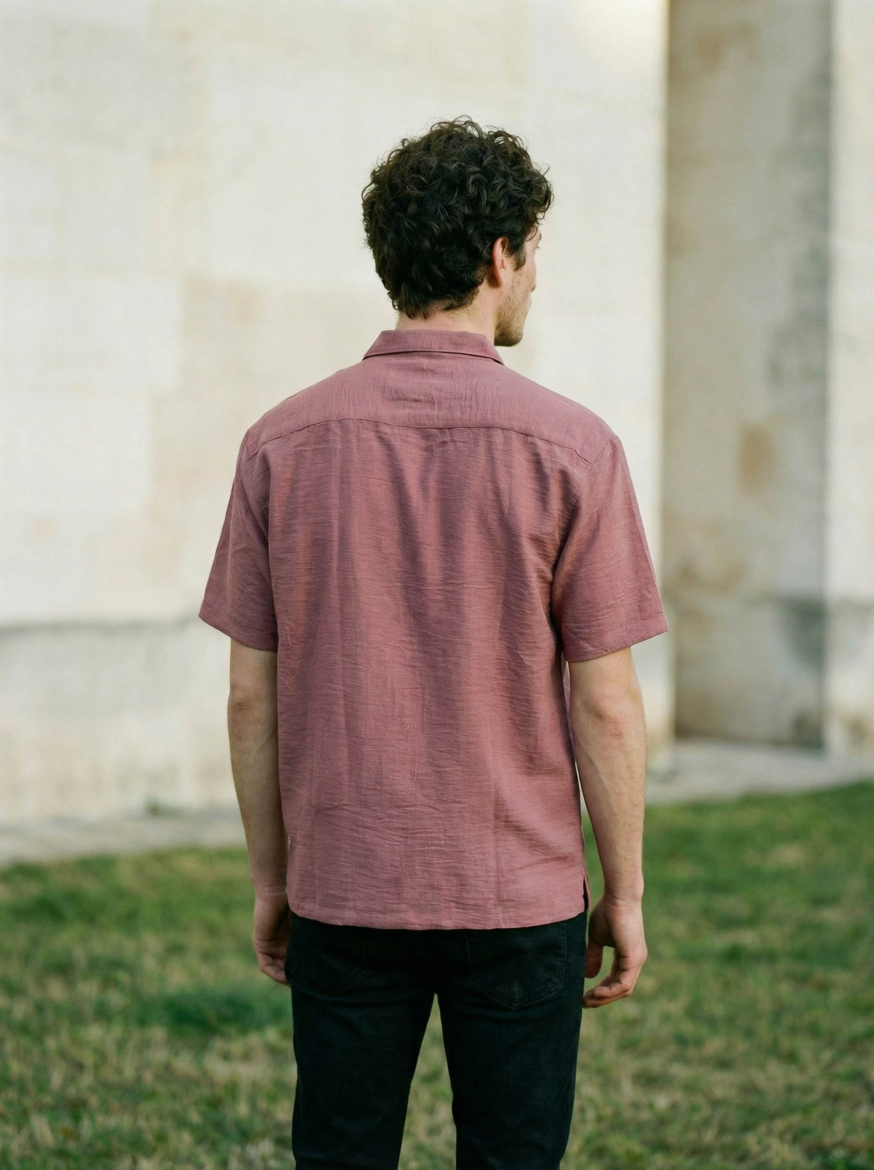 Men’s Peach Linen Oxford Relax Fit Shirt