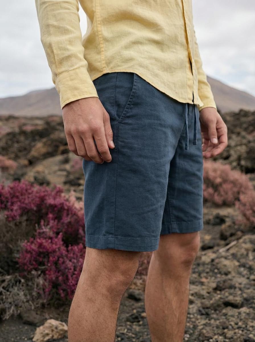 Men’s Teal Blue Corded Cotton Regular Fit Shorts