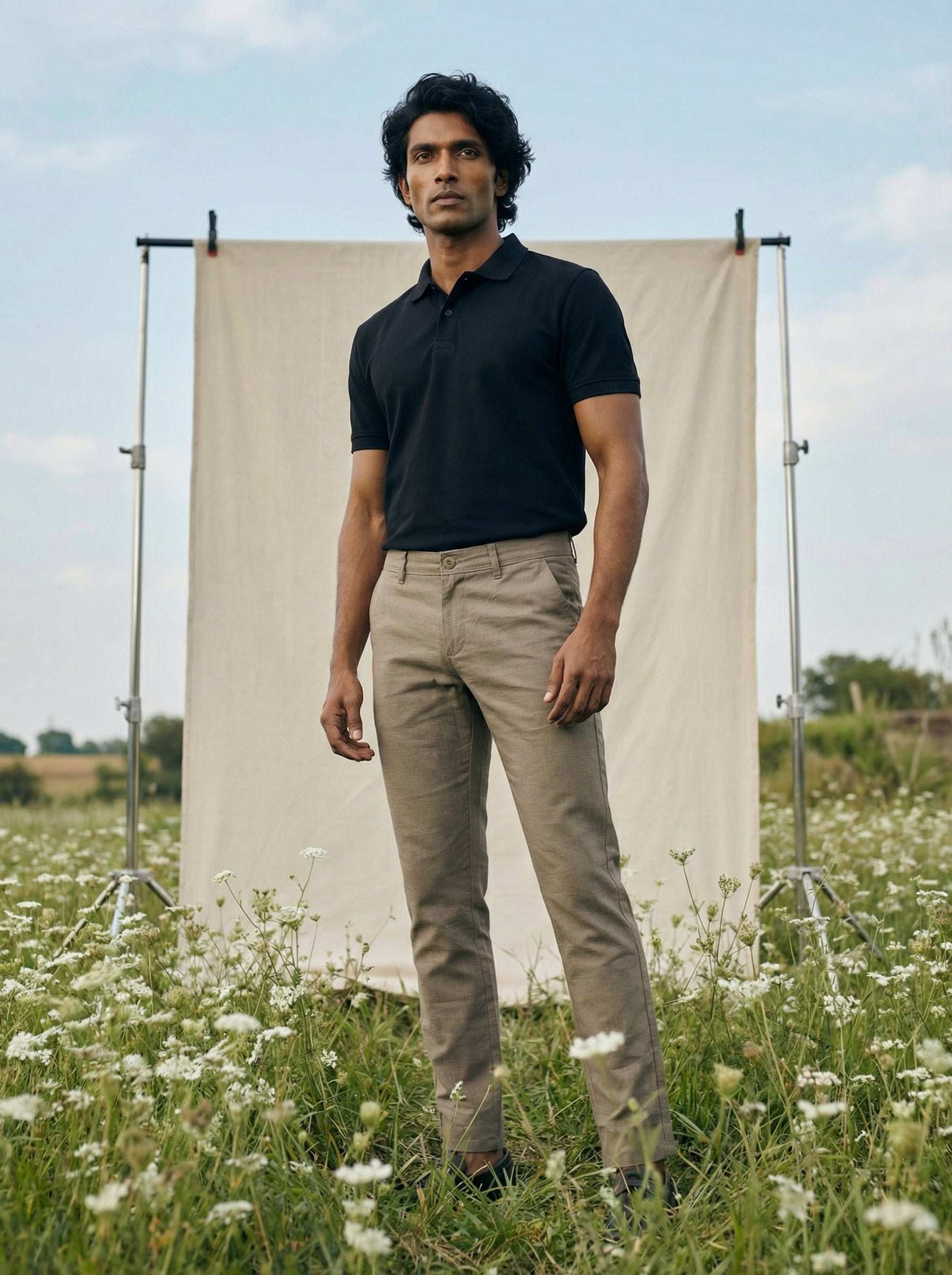 Men’s Beige Casual Fancy Linen Dobby Trousers