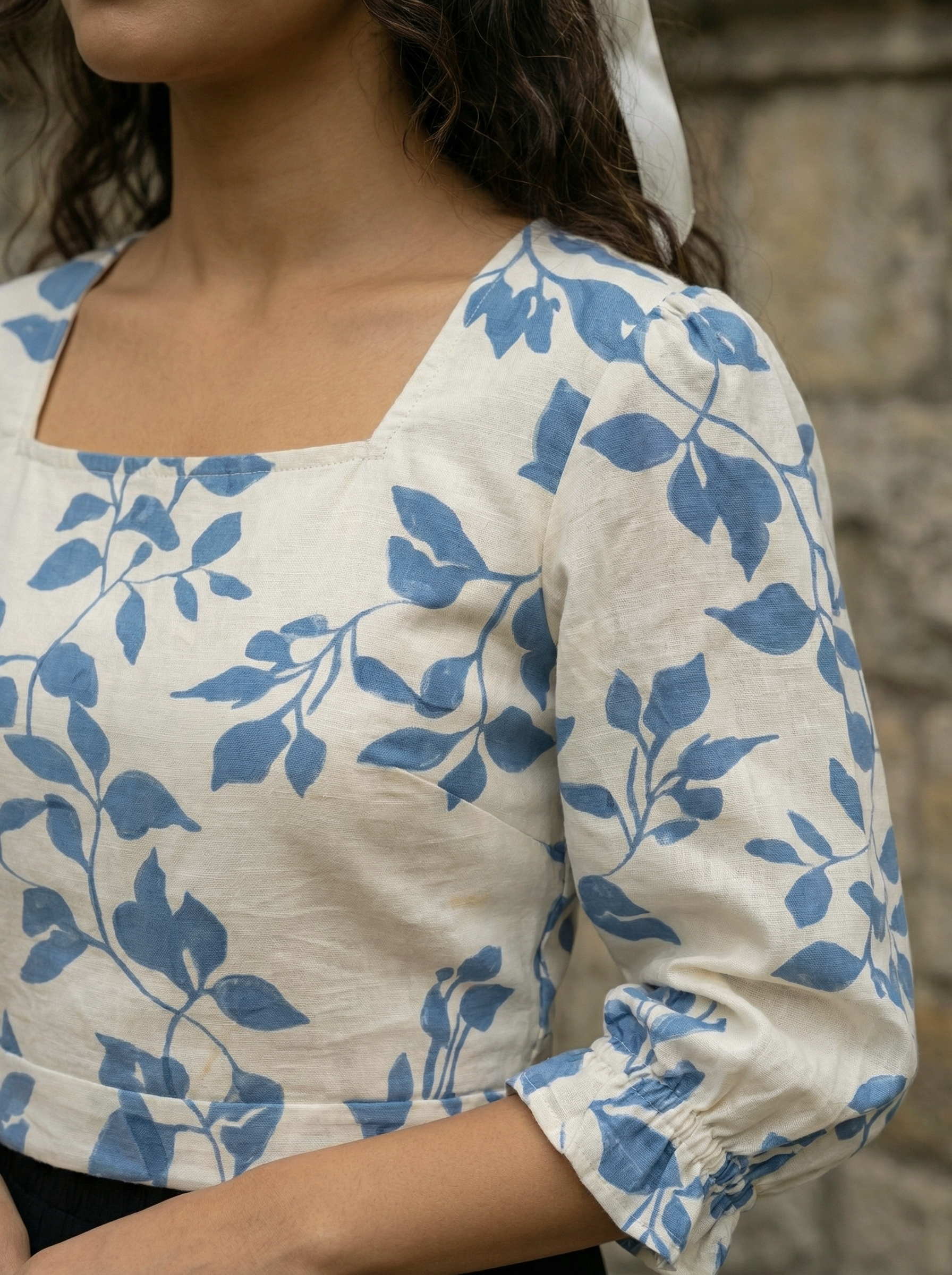 Women's Blue Nylon Viscose Imp Top with Square Neck