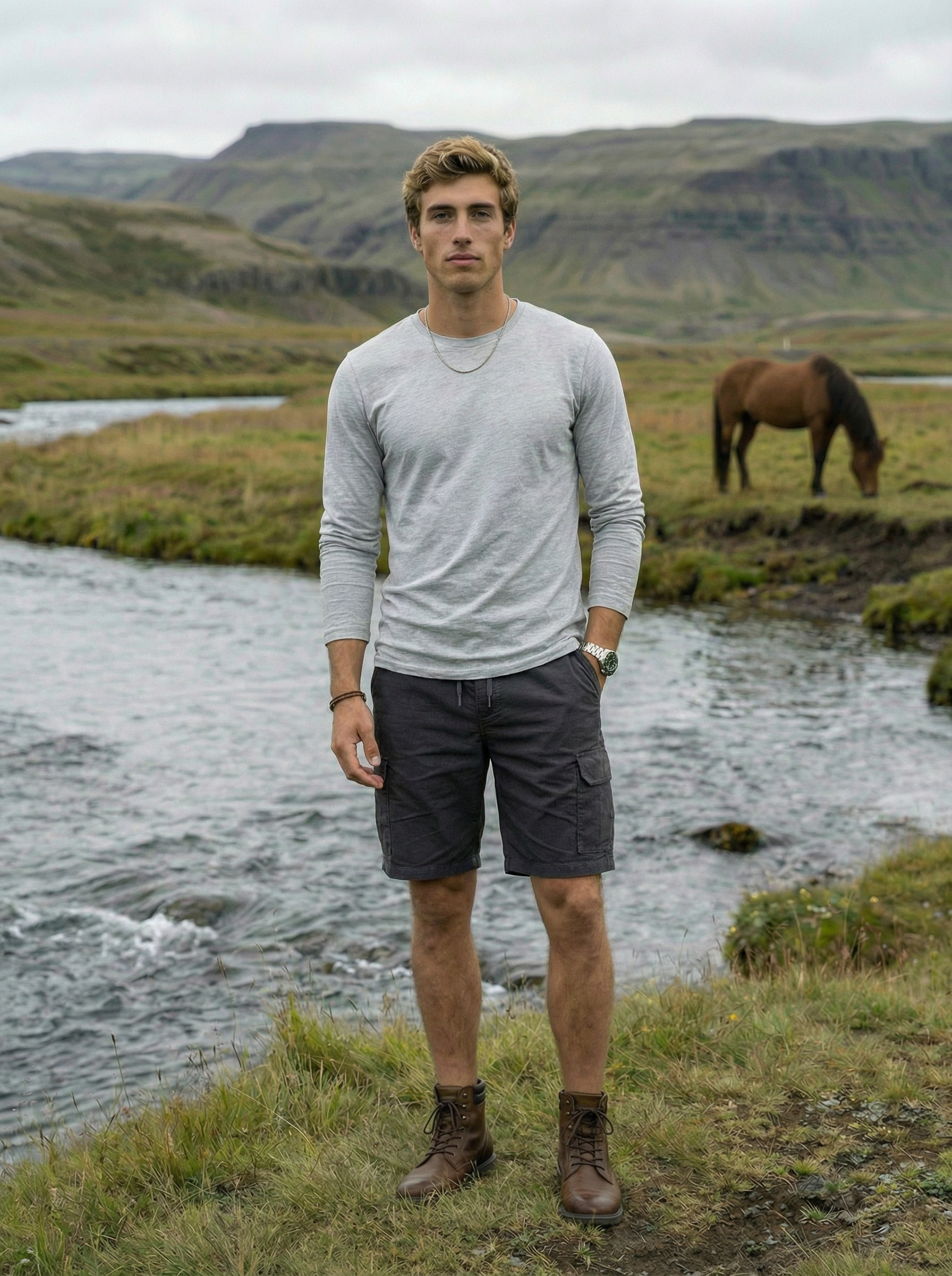 Men’s Dark Grey Corded Cotton Regular Fit Shorts