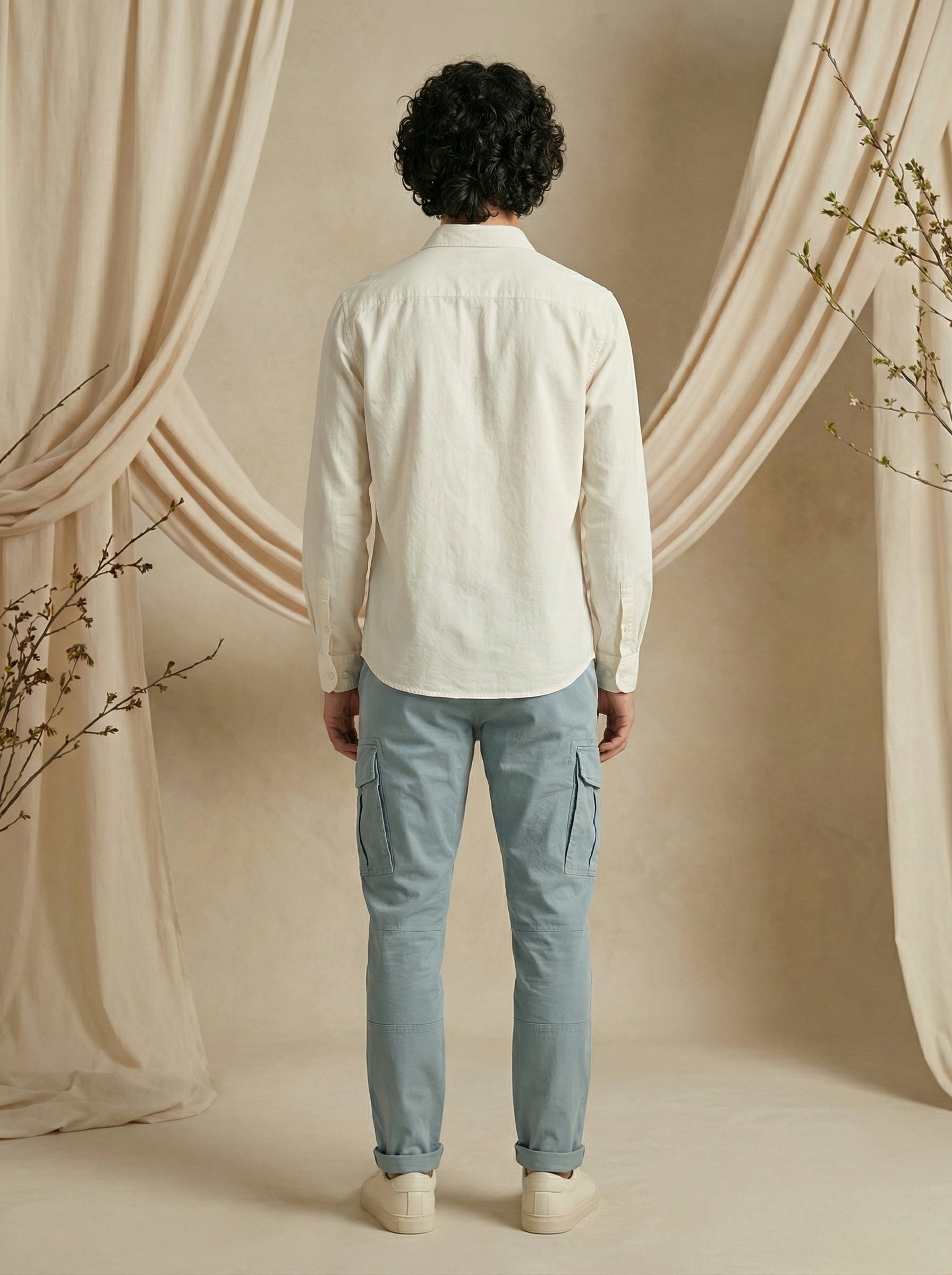 Men’s Sky Blue Cotton Twill Cargo Pants