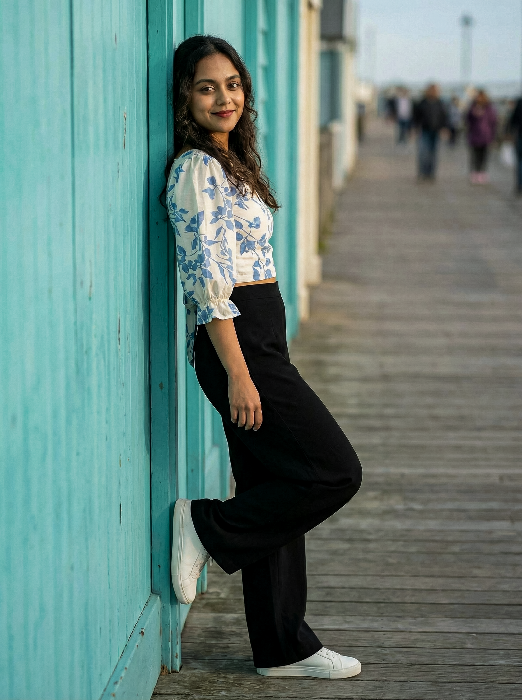 Women's Blue Nylon Viscose Imp Top with Square Neck