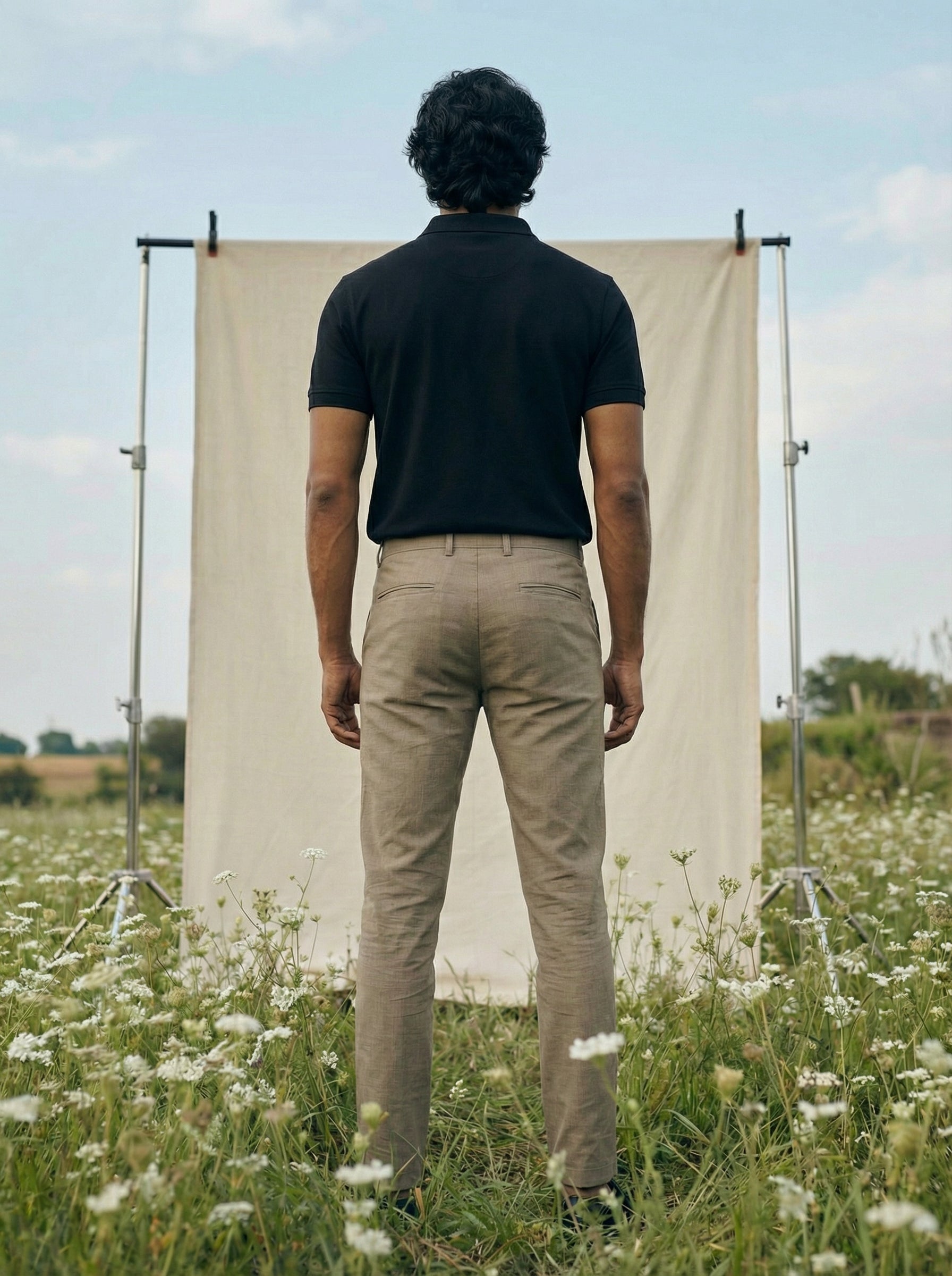 Men’s Beige Casual Fancy Linen Dobby Trousers