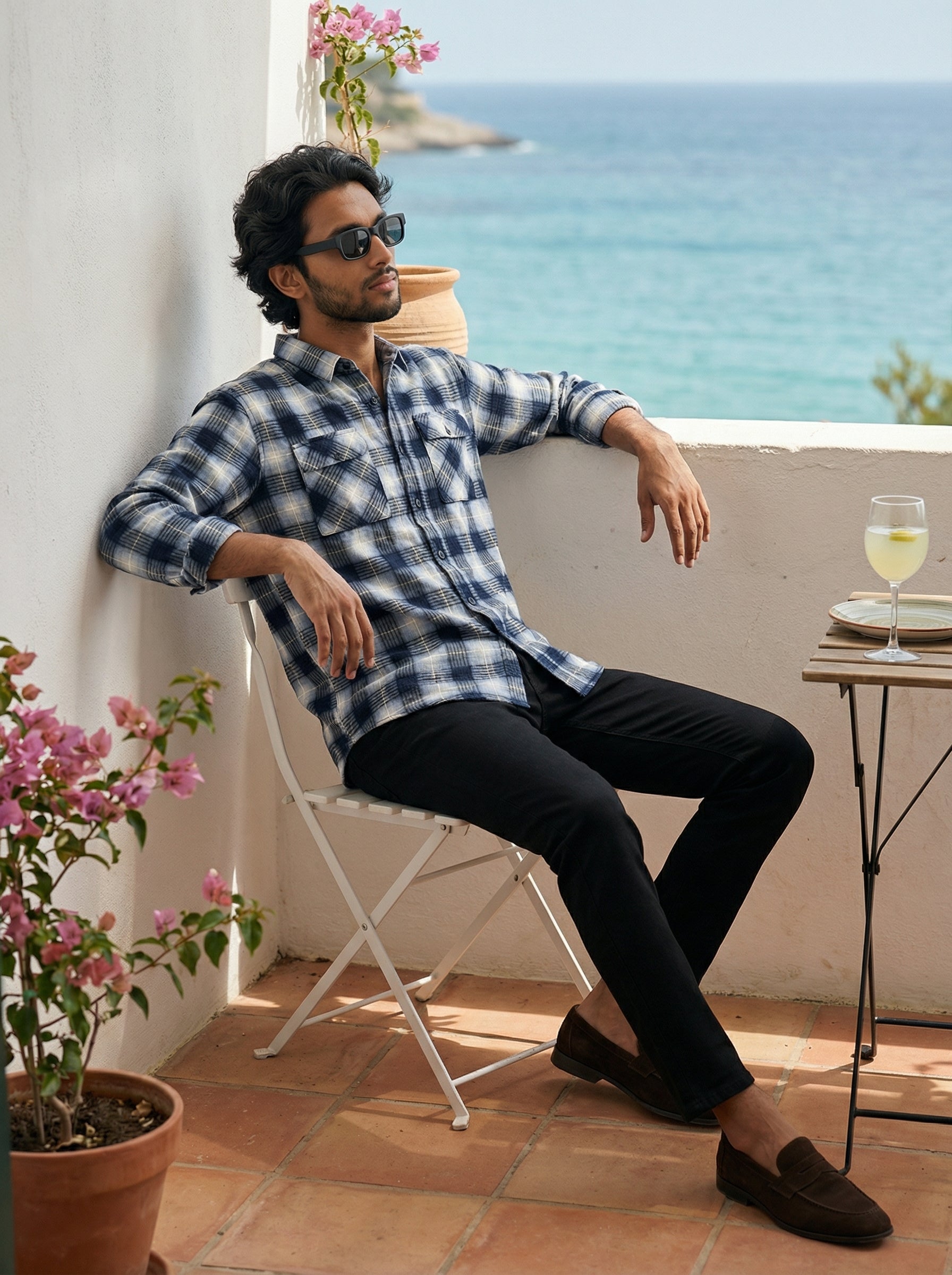 Men’s Relaxed Fit Blue Checked Shirt