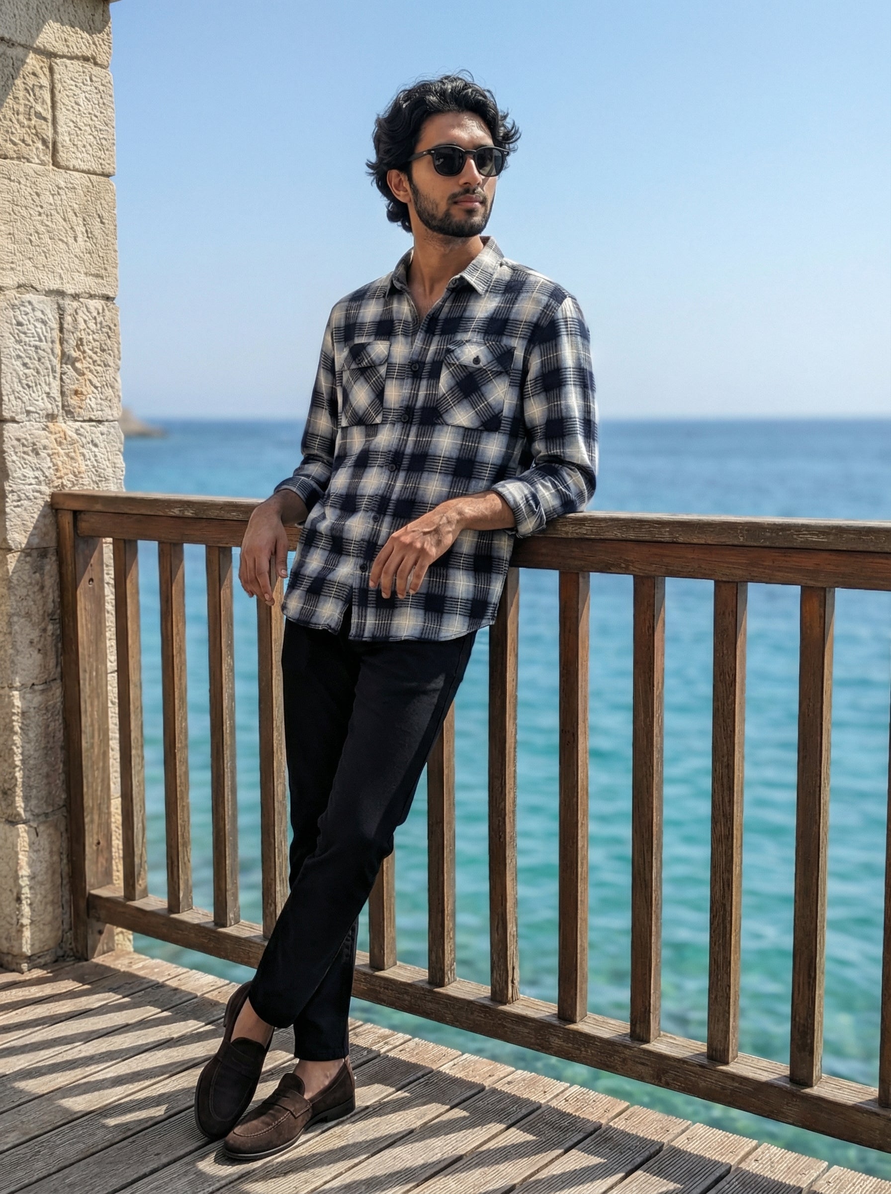 Men’s Relaxed Fit Blue Checked Shirt