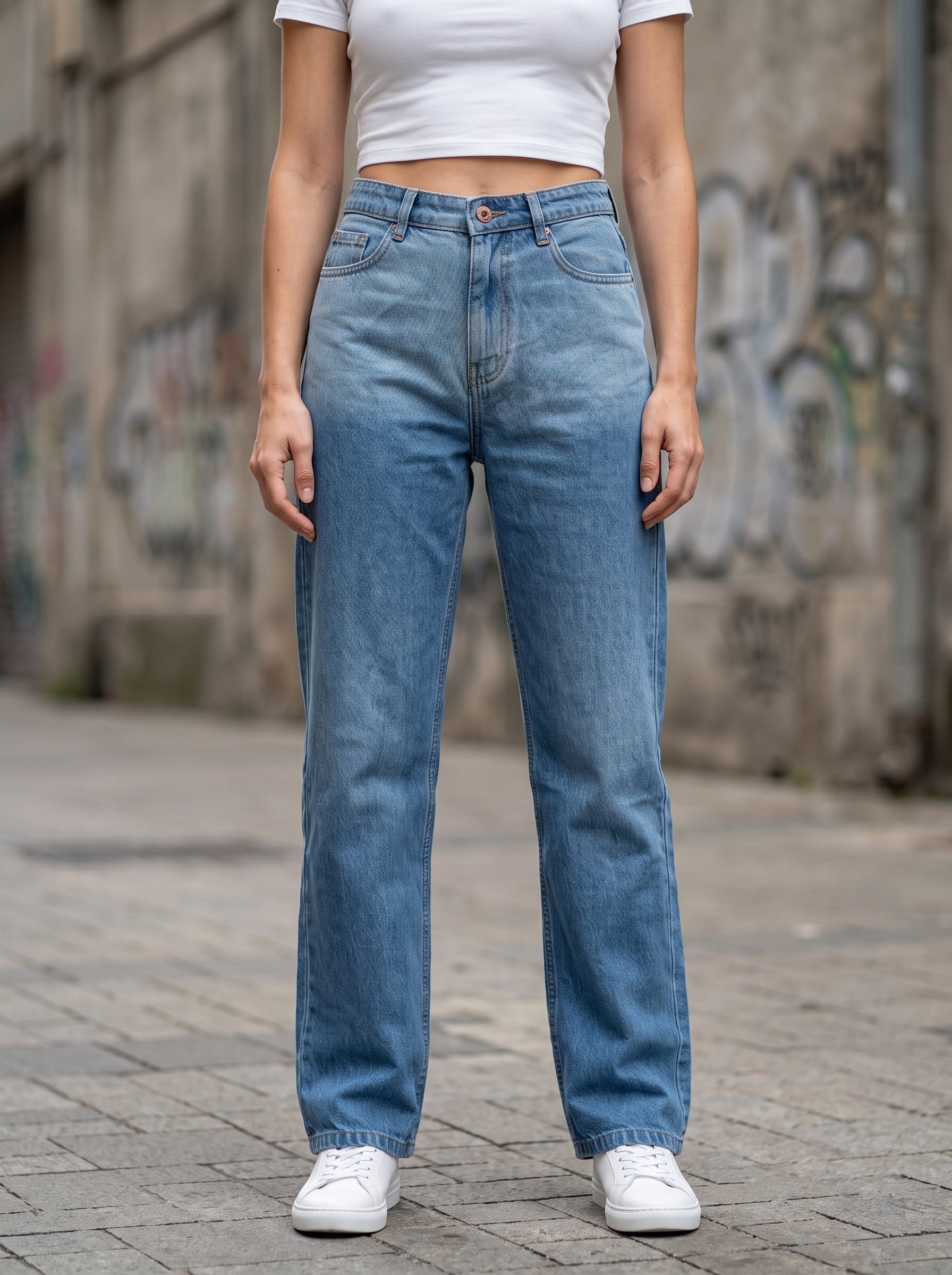 Women's Denim Ice Blue Straight Fit Jeans