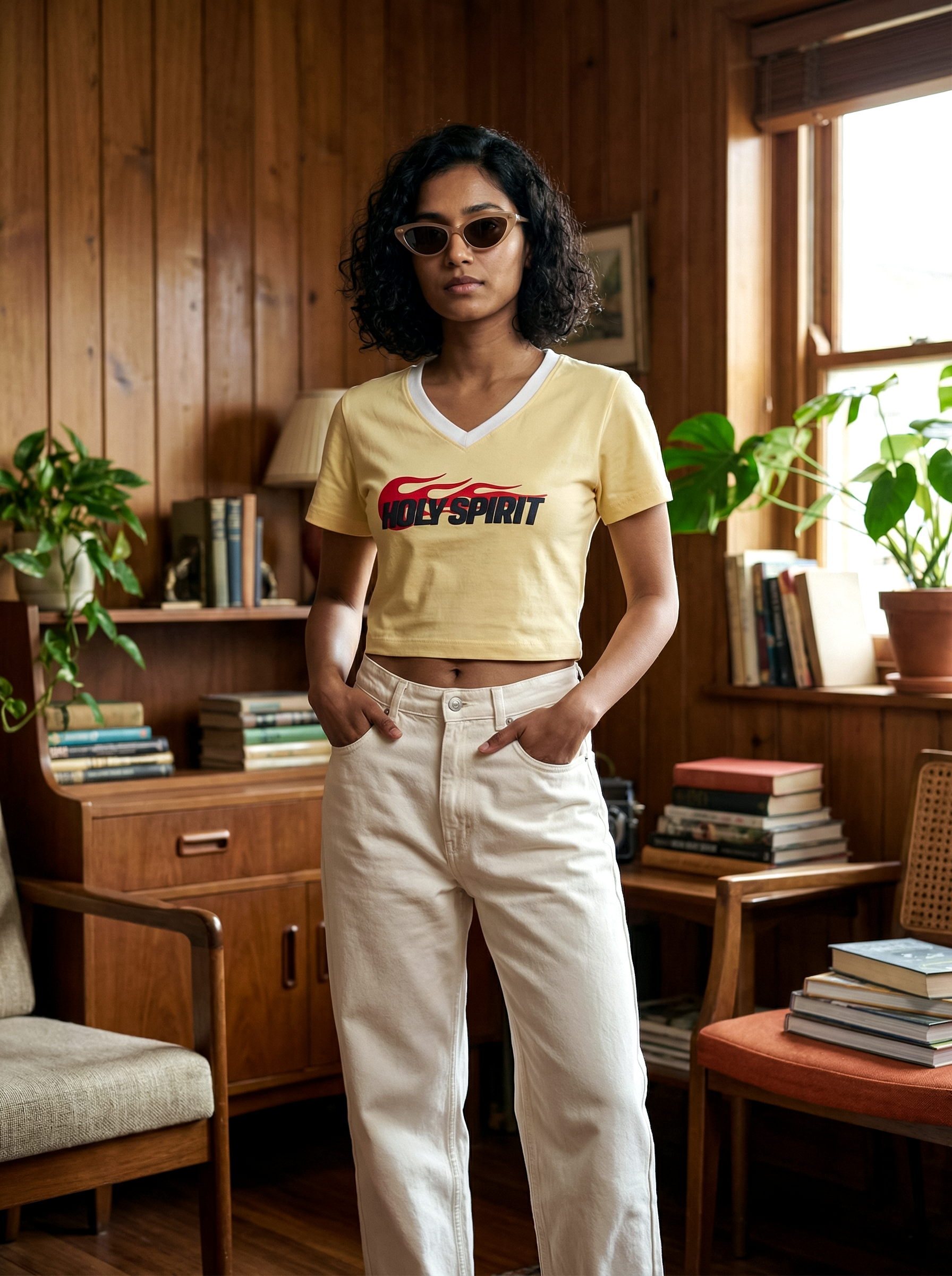 Women’s Yellow Chest Printed Crop Top