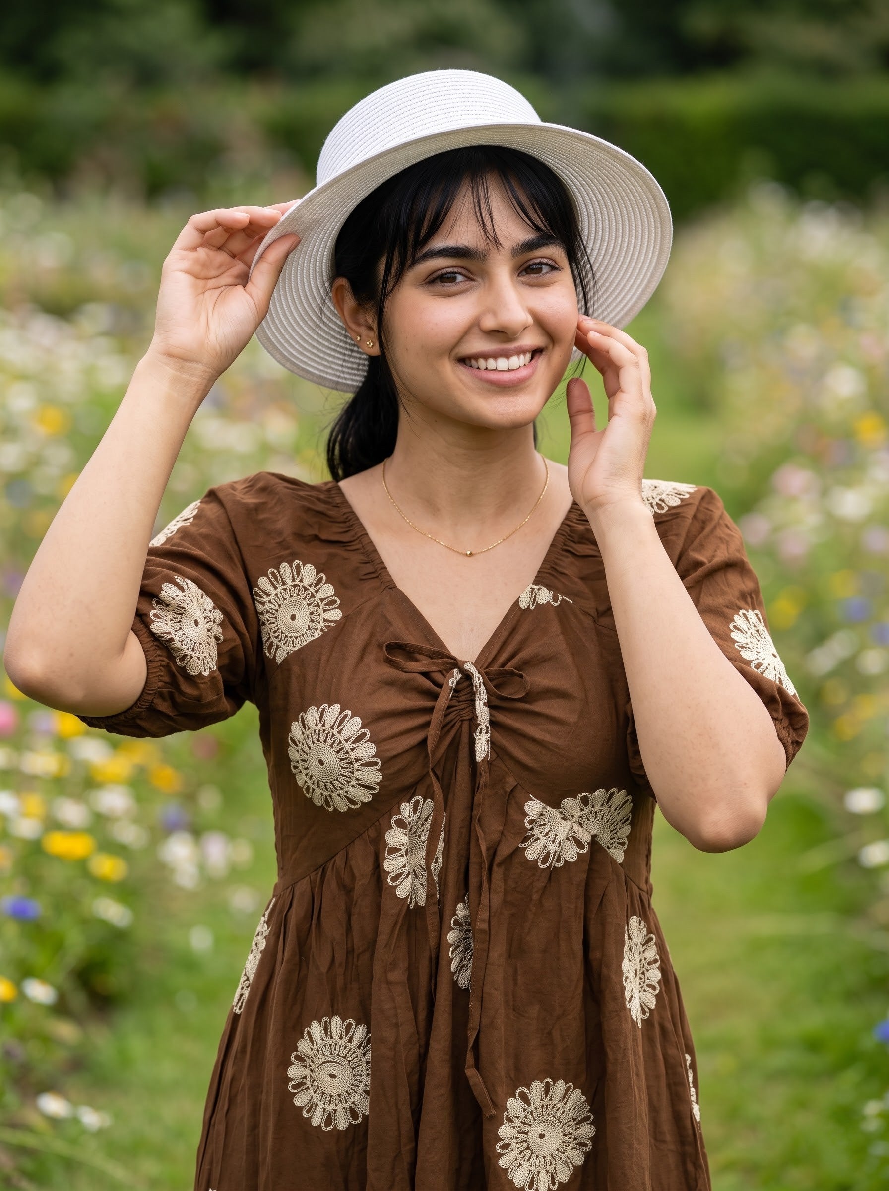 Women's Vatican Embroidered Brown Color Regular Fit Dresses