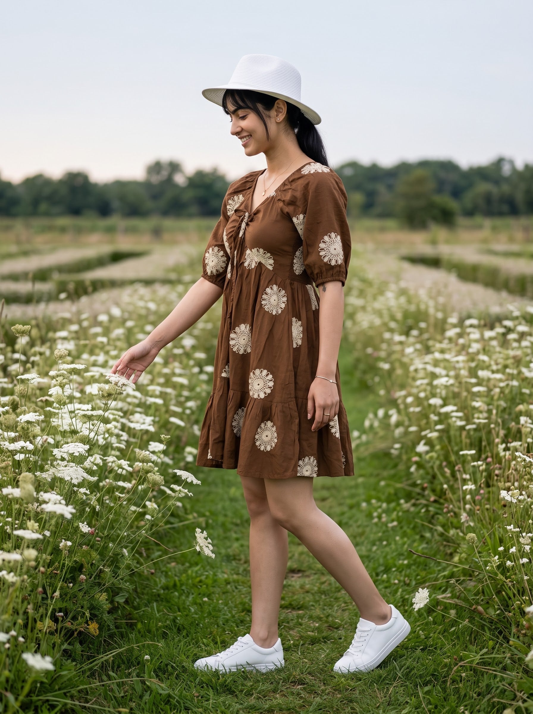 Women's Vatican Embroidered Brown Color Regular Fit Dresses
