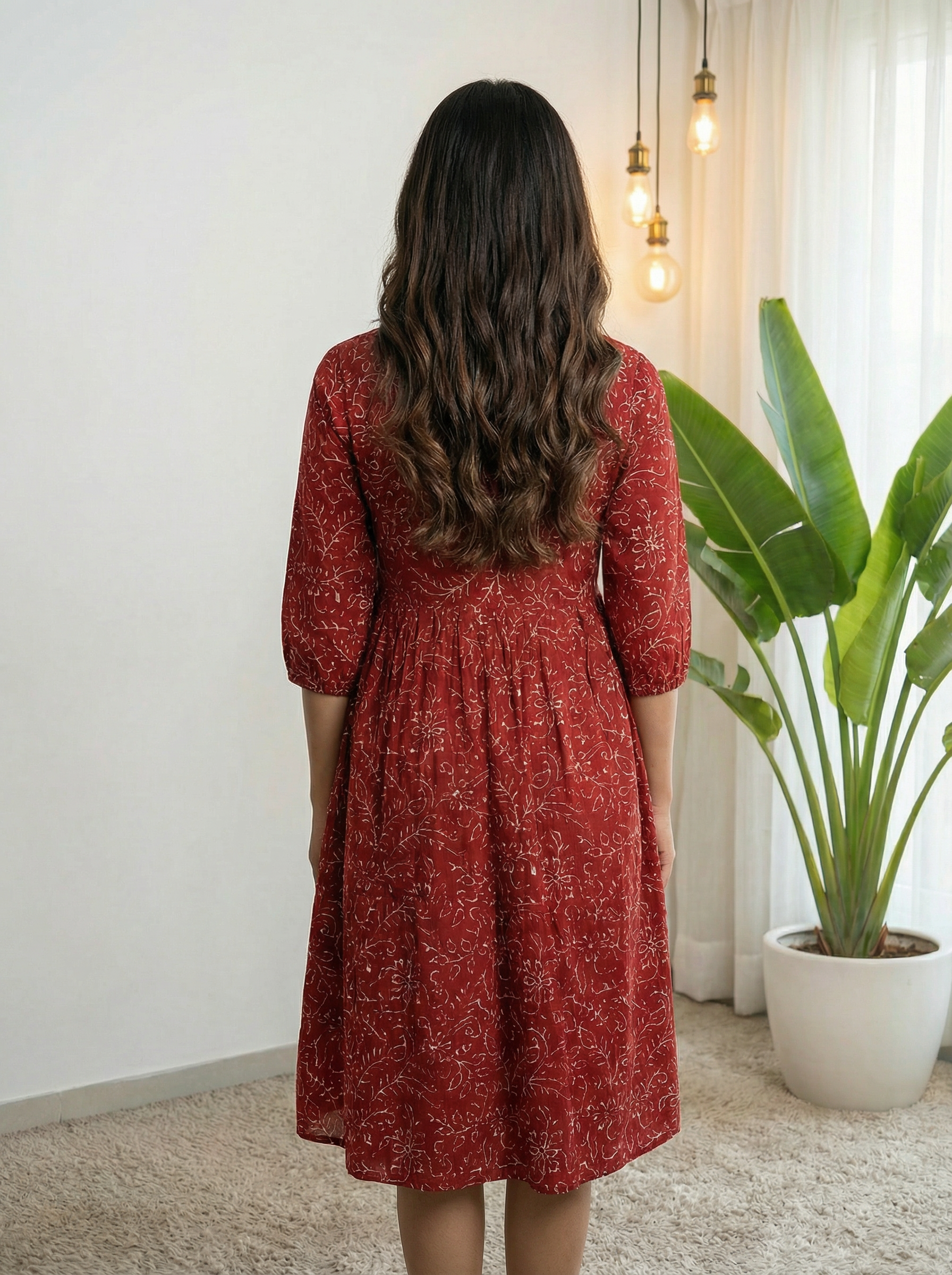 Maroon Tyred Collar Neck Women’s Dresses