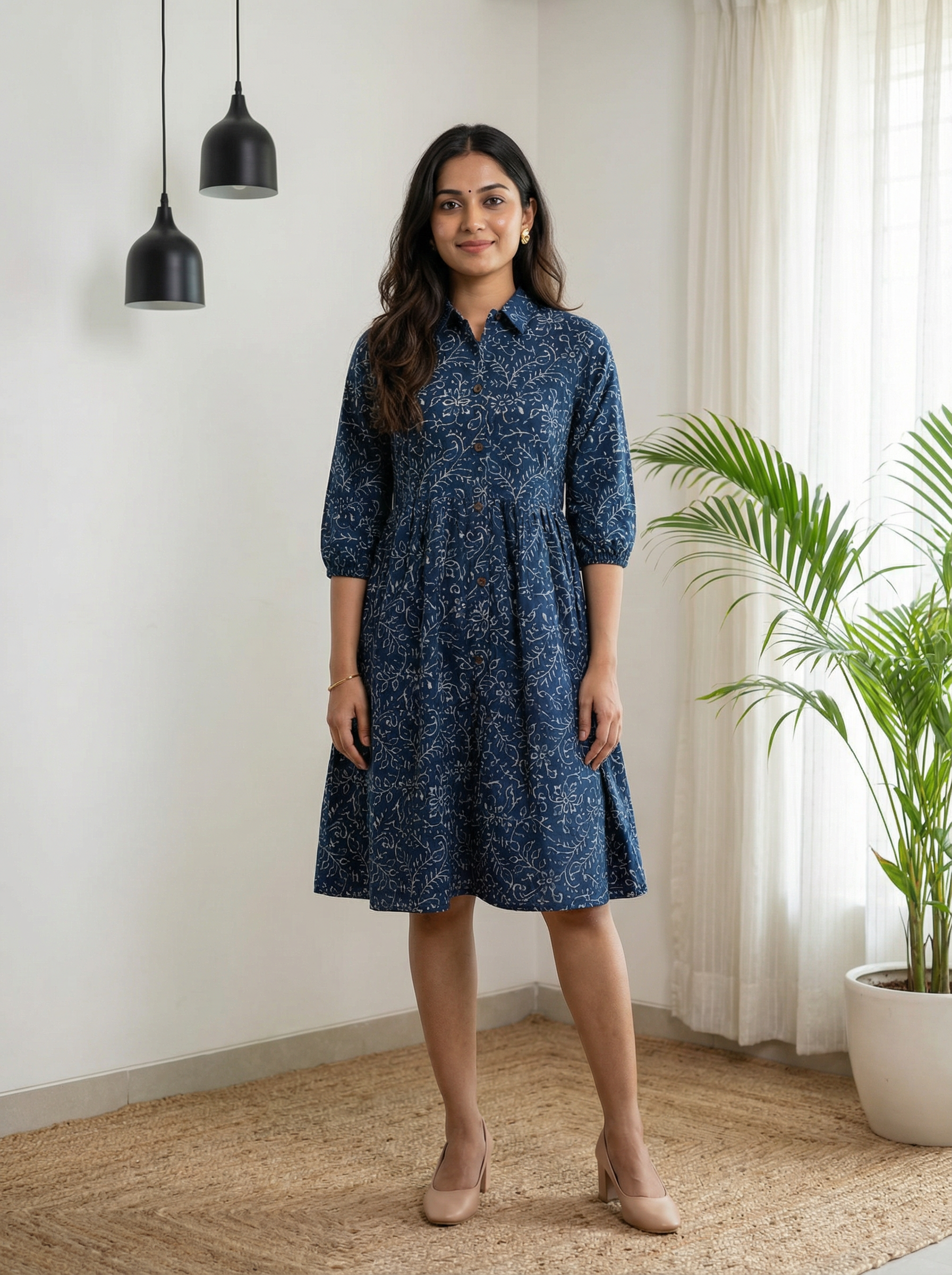 Indigo Blue Tyred Collar Neck Women’s Dresses