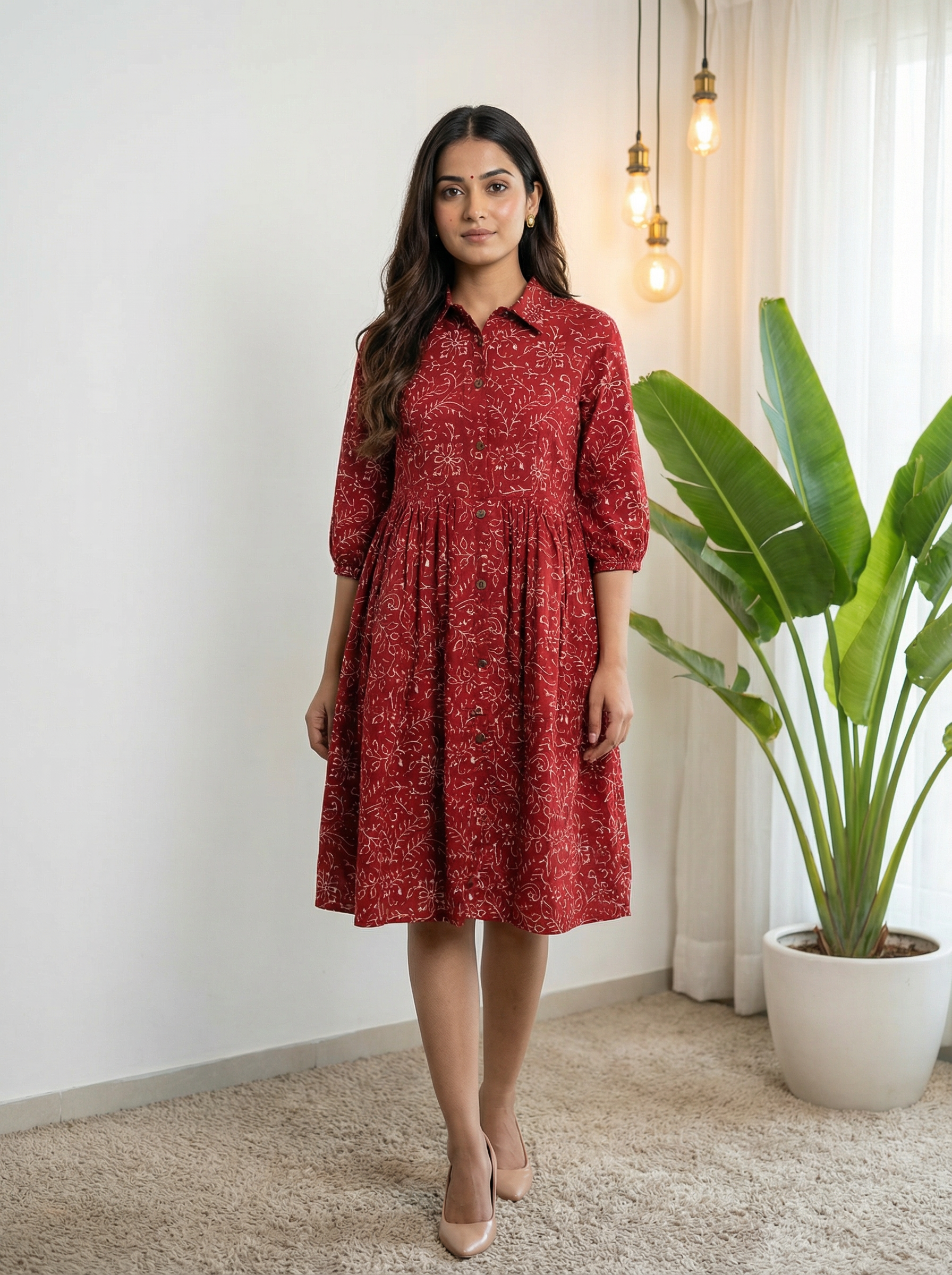 Maroon Tyred Collar Neck Women’s Dresses