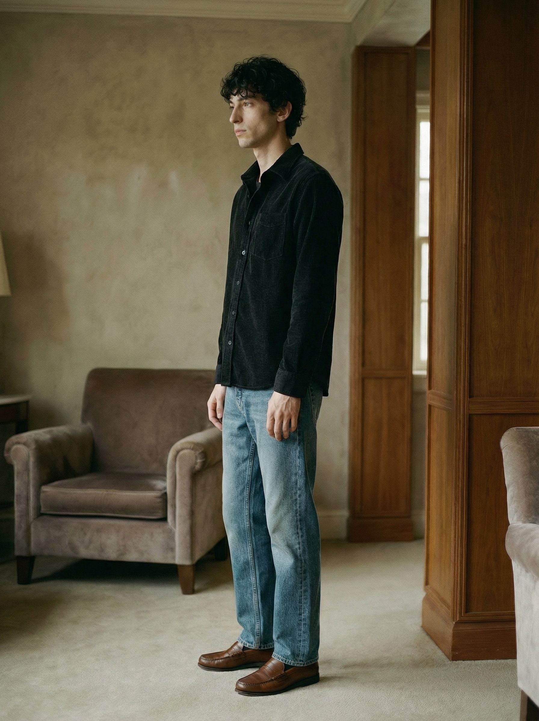 Grey Corduroy Relax Fit Full Sleeve Shirt