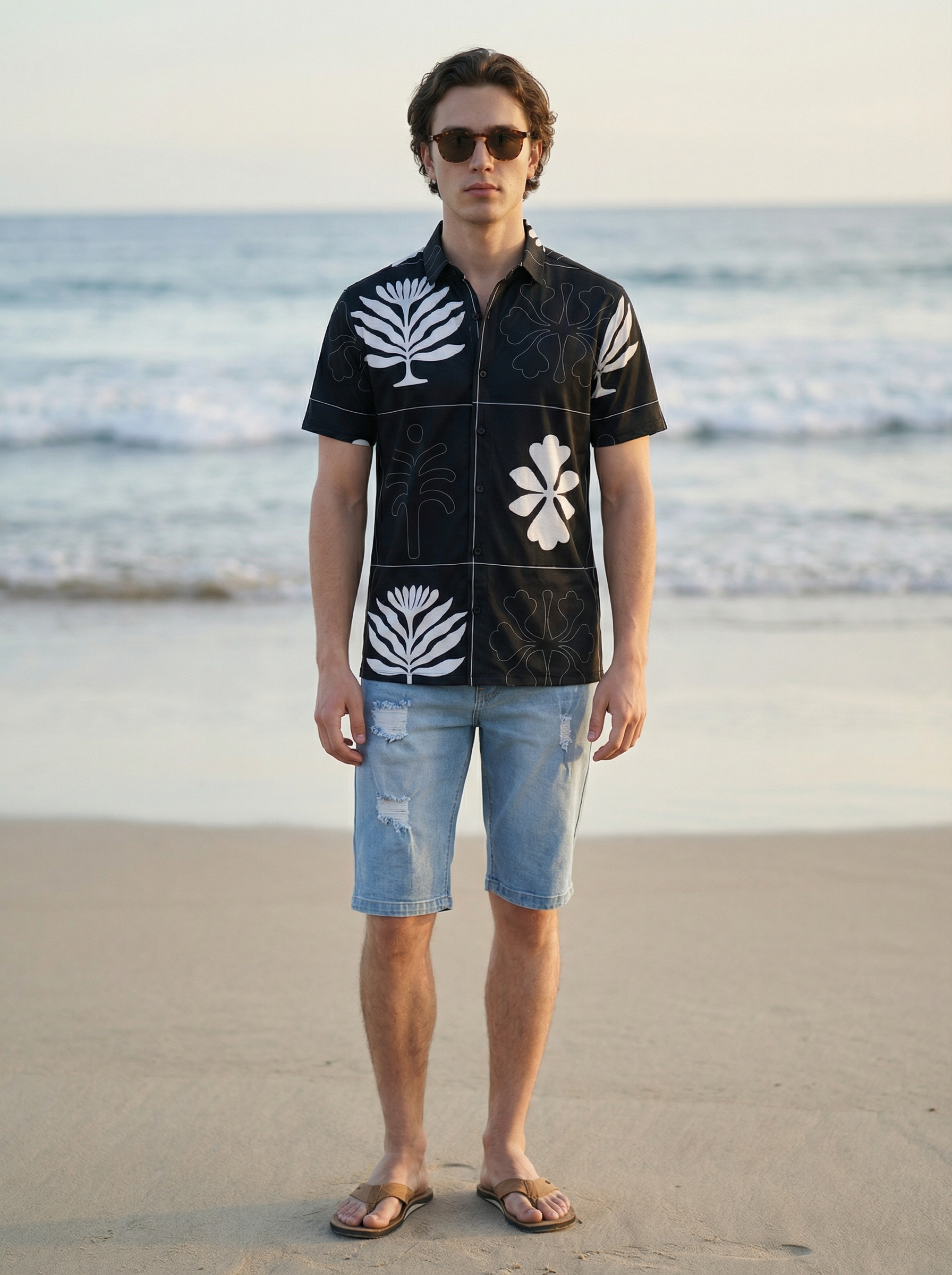 Men’s Printed Black Knit Regular Fit Shirt