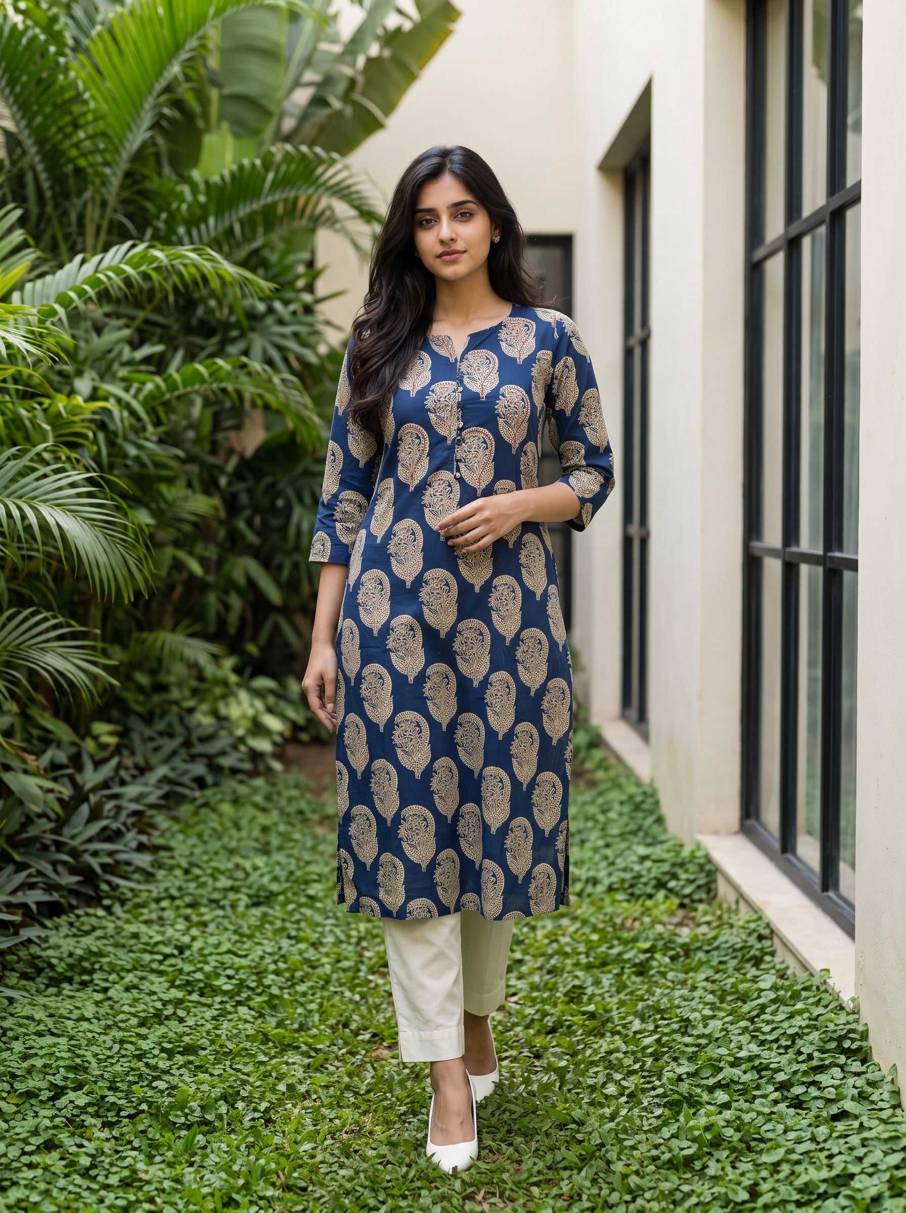 Women's Cotton Blue Regular Fit Kurti
