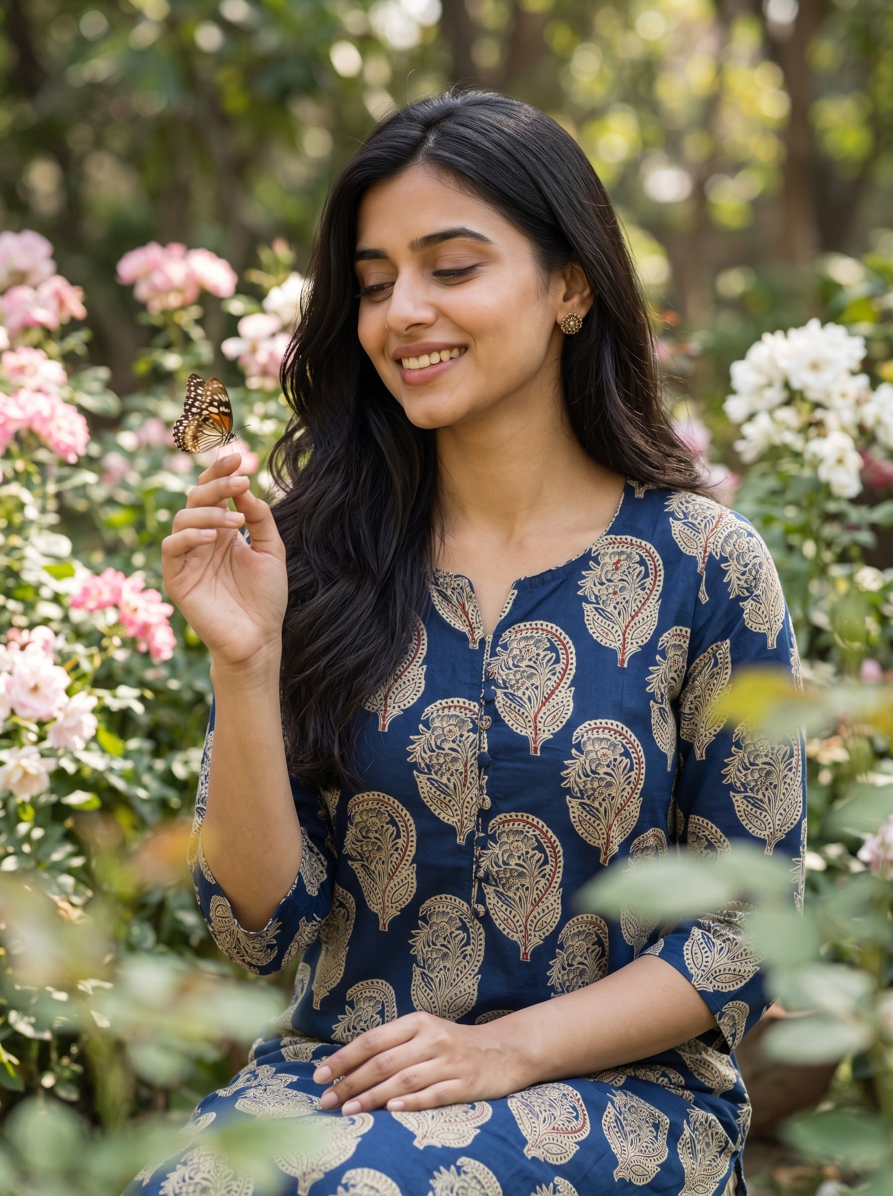 Women's Cotton Blue Regular Fit Kurti