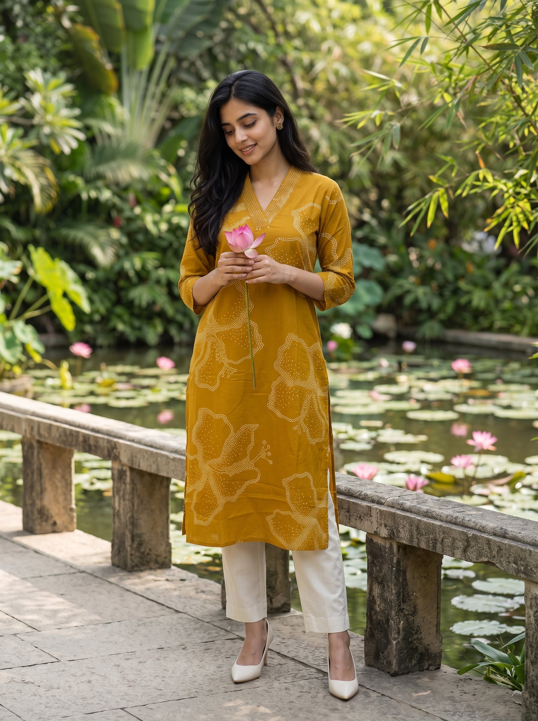 Women's Cotton Yellow Regular Fit Kurti