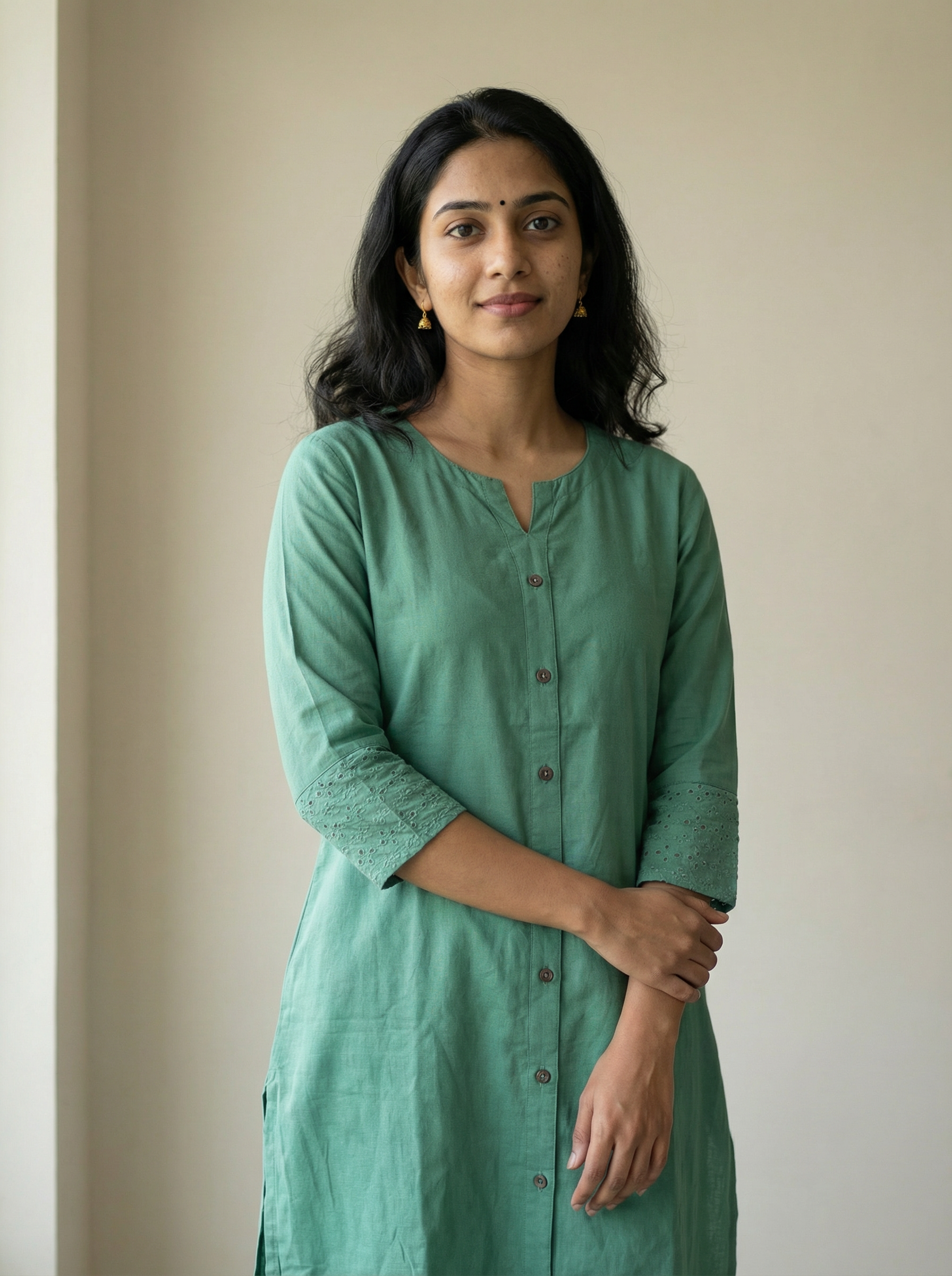 Rama Flex Cotton A-Line Kurti with Mandarin Collar