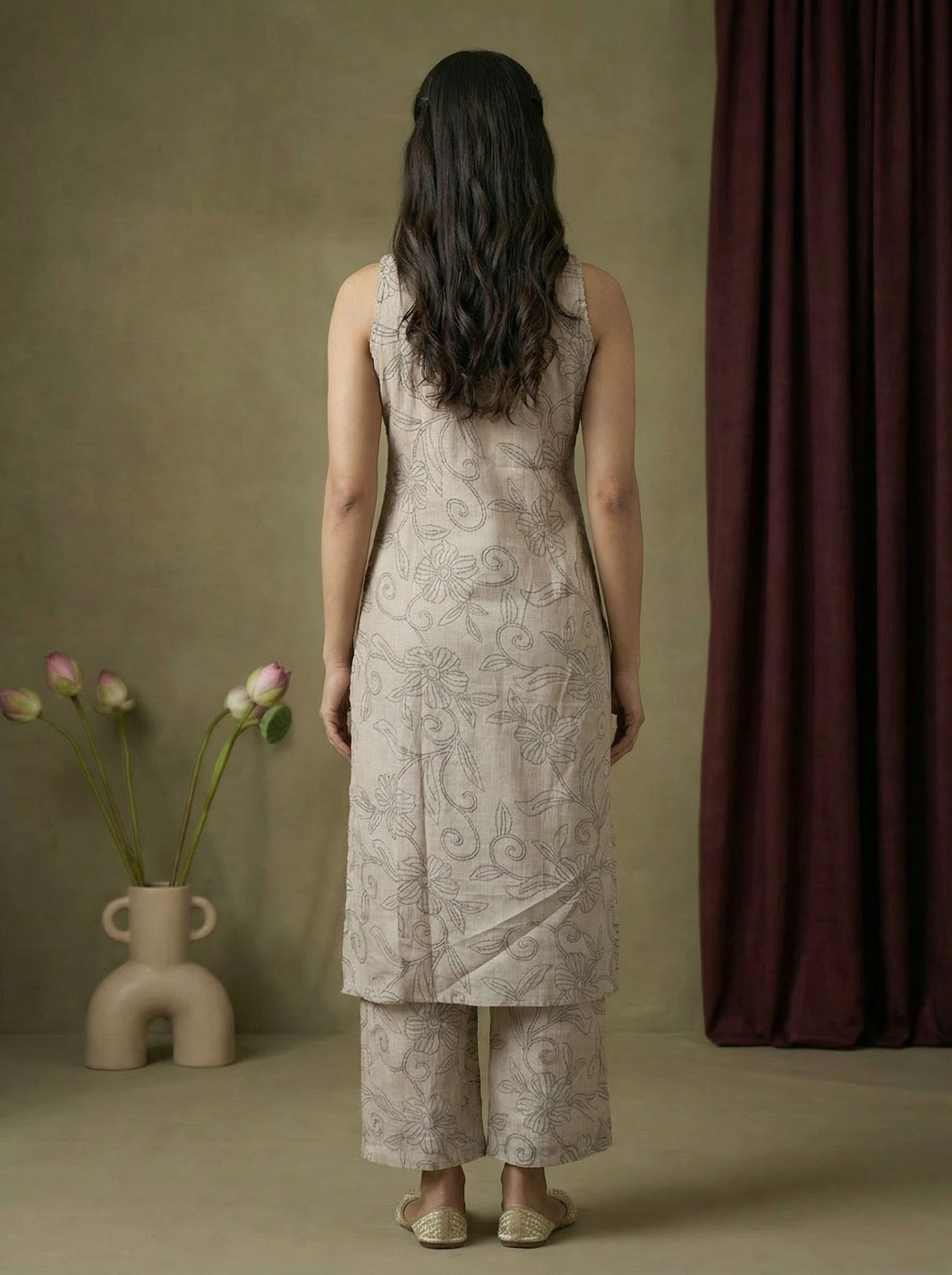 Women’s Vatican Print Kurti Palazzo Set with Thread Work